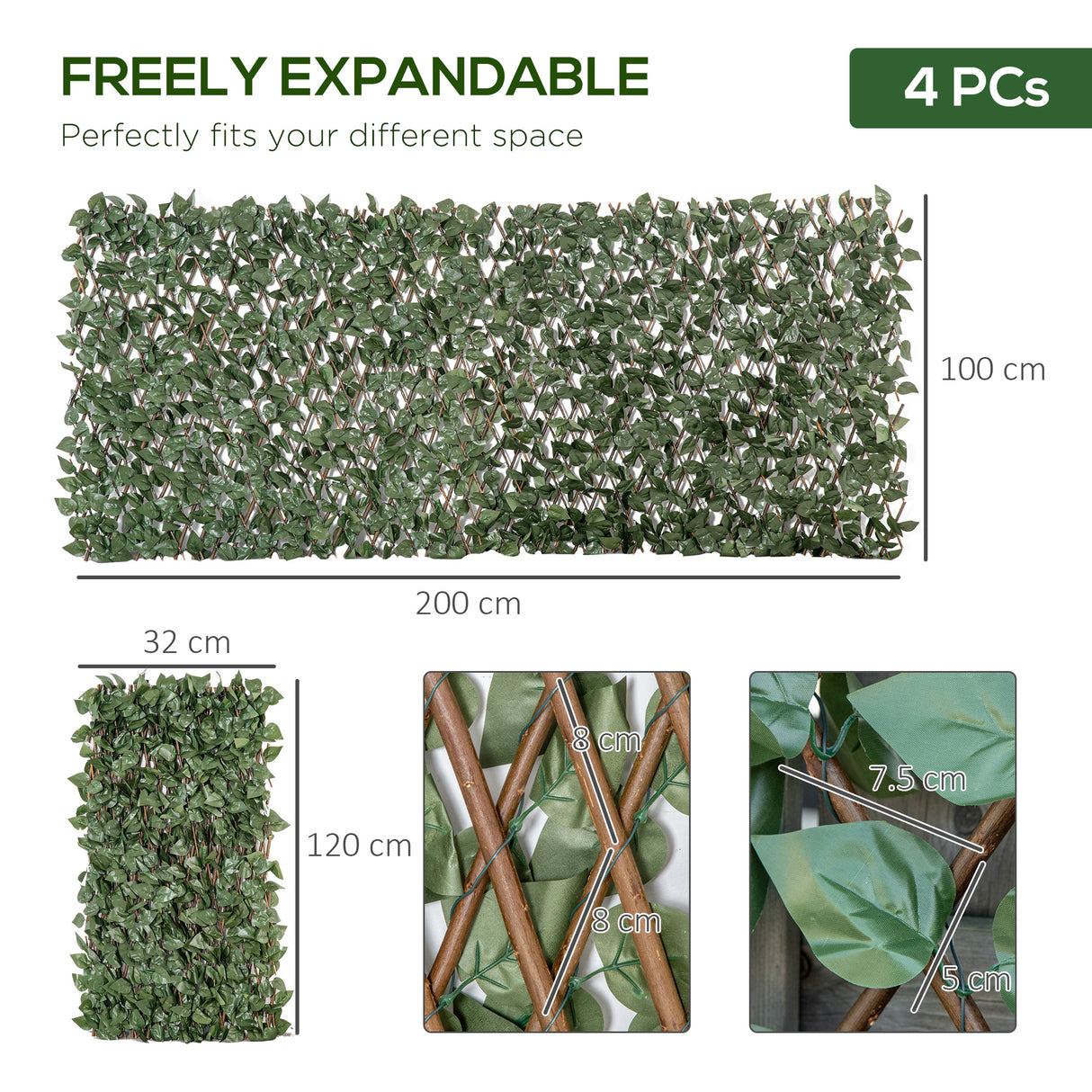 Polyester Expanding Garden Trellis Fence 200cm Wide in Set Of 4 - Velmora