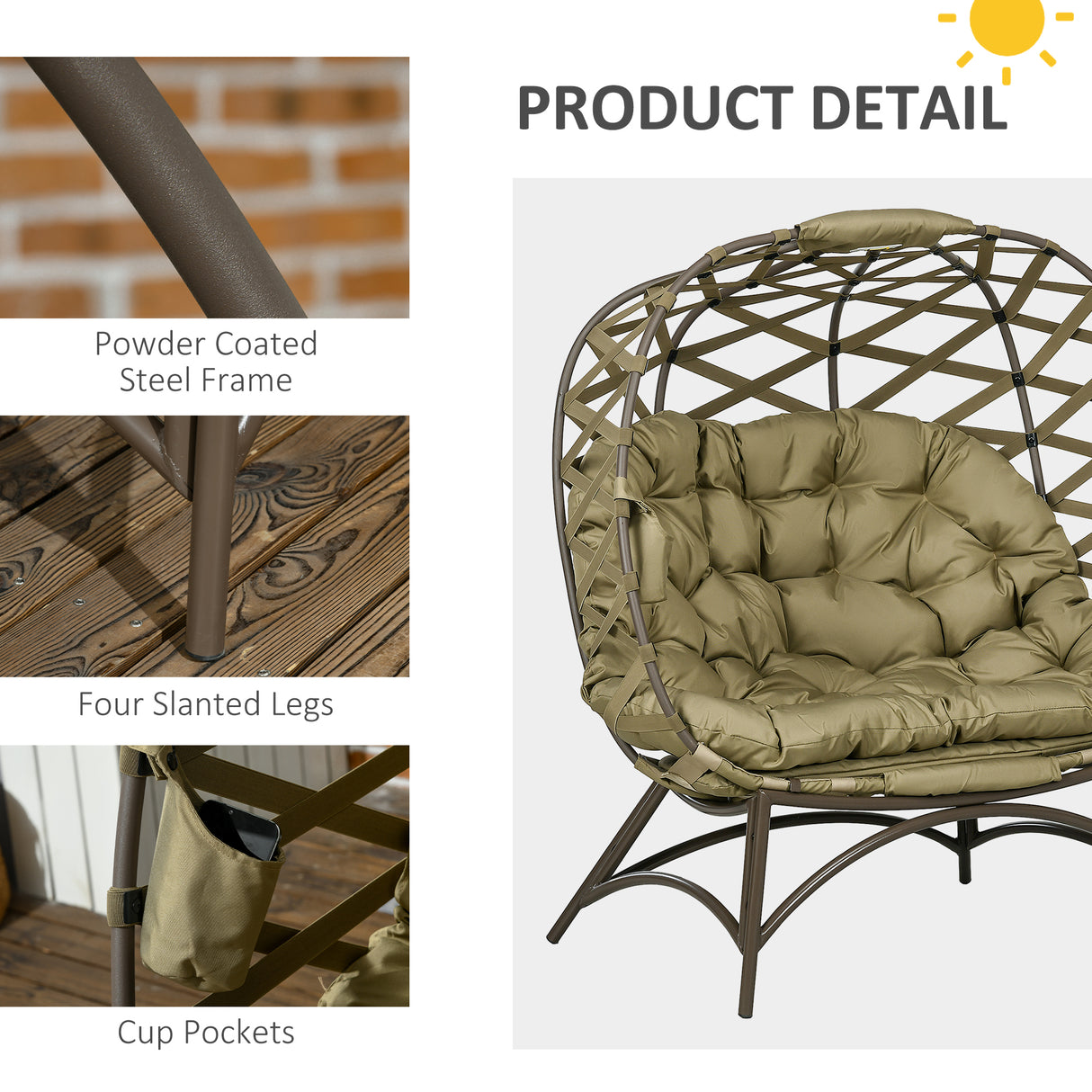 Polyester Fabric 2 Seater Folding Weave Egg Chair for Outdoor - Velmora