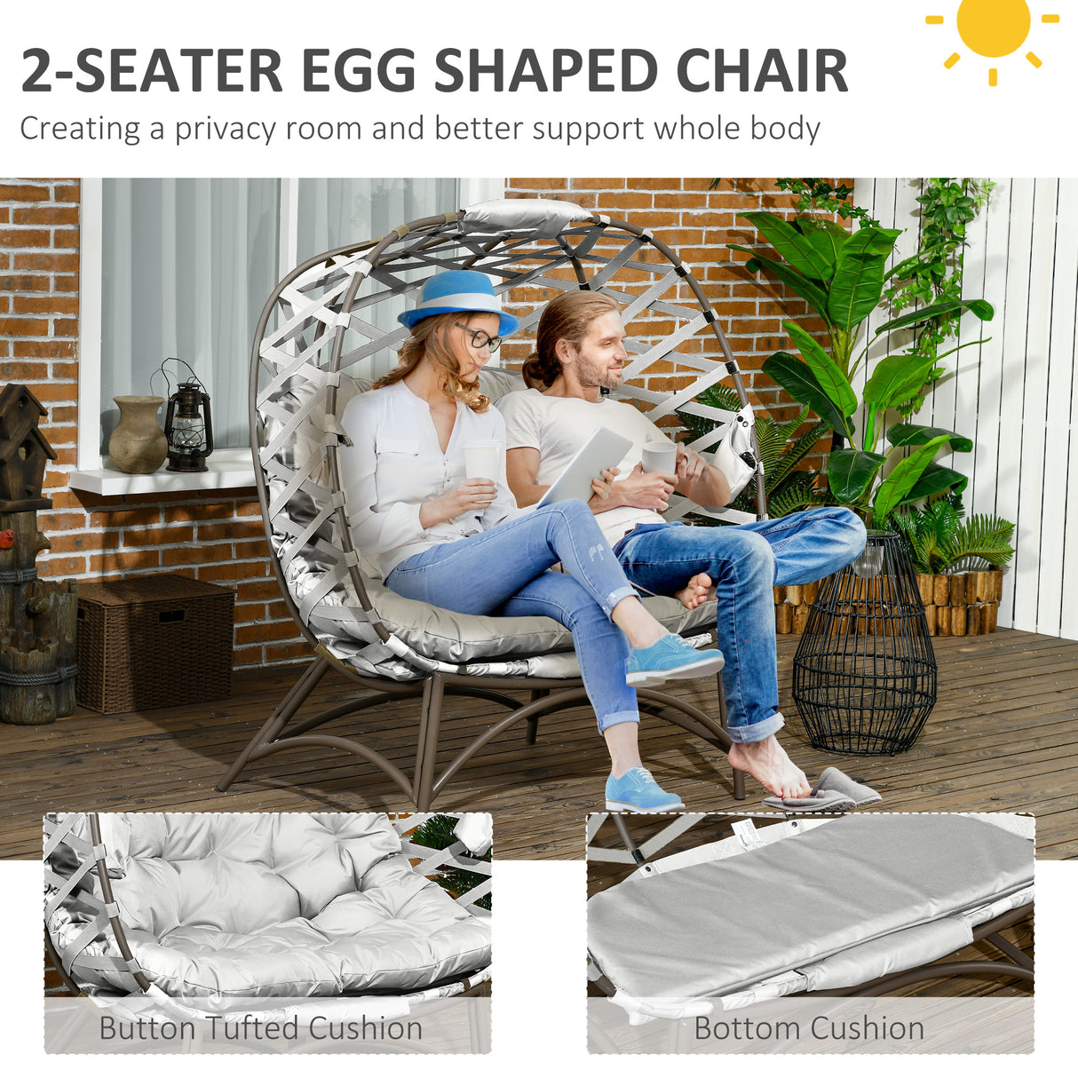 Polyester Fabric 2 Seater Folding Weave Egg Chair for Outdoor - Velmora