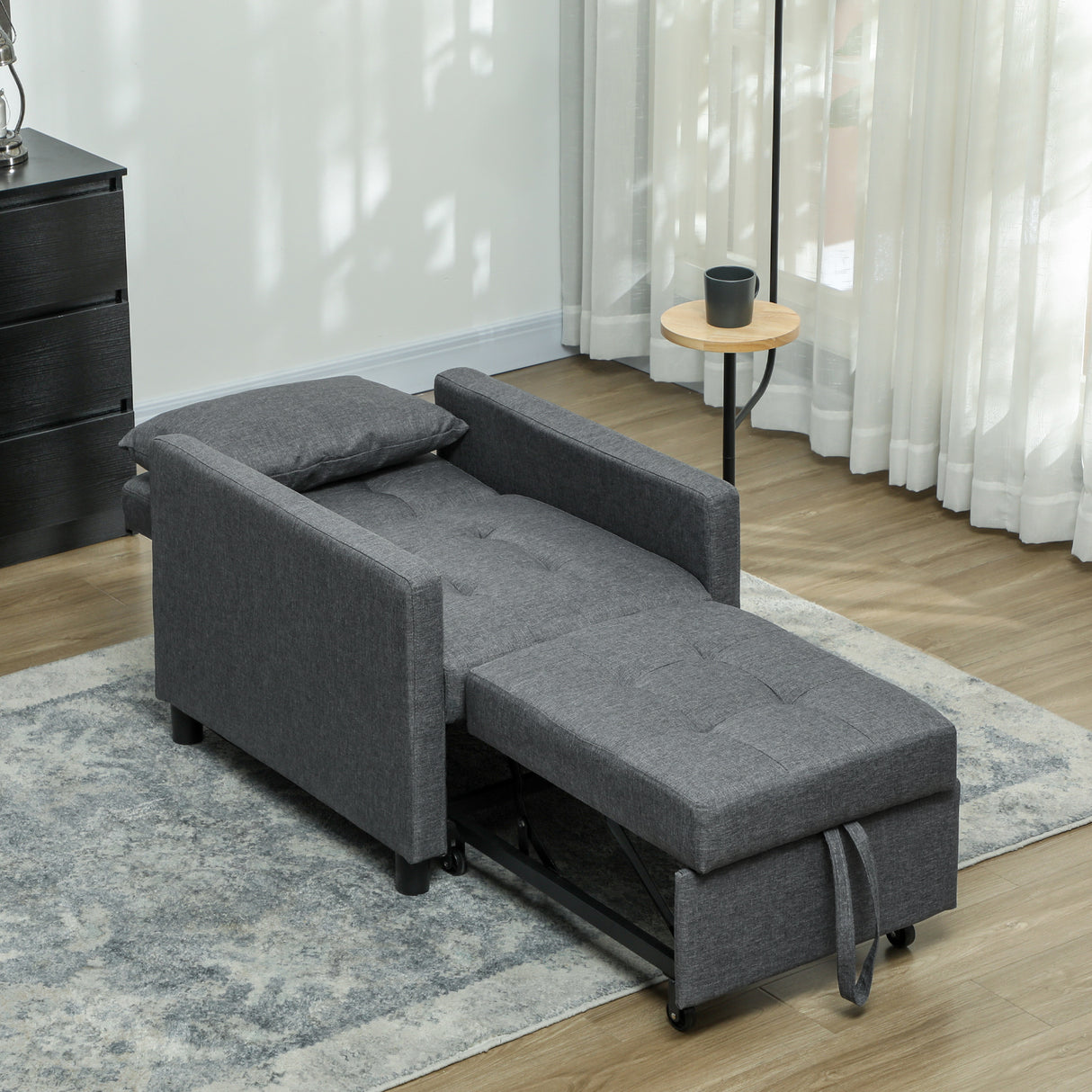 Polyester Fabric 1 Seater Sofa Bed 69cm Wide With 1 Pillow - Velmora