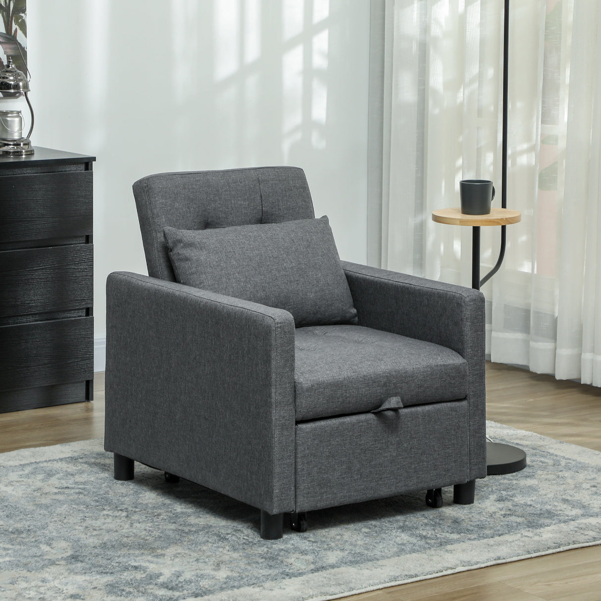 Polyester Fabric 1 Seater Sofa Bed 69cm Wide With 1 Pillow - Velmora
