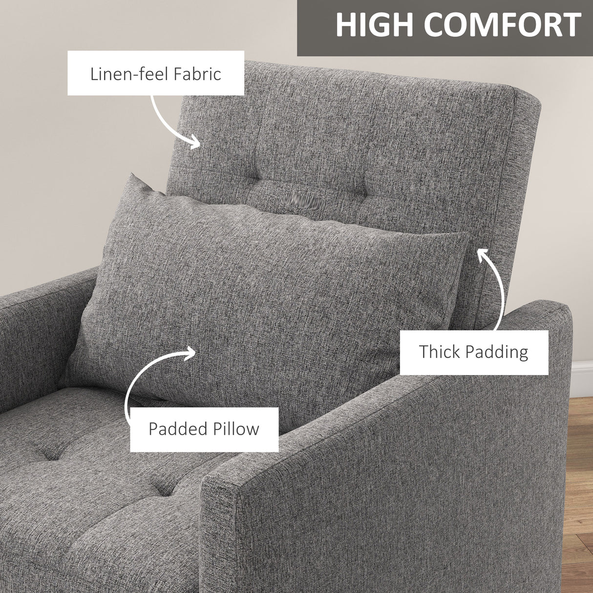 Polyester Fabric 1 Seater Sofa Bed 69cm Wide With 1 Pillow - Velmora