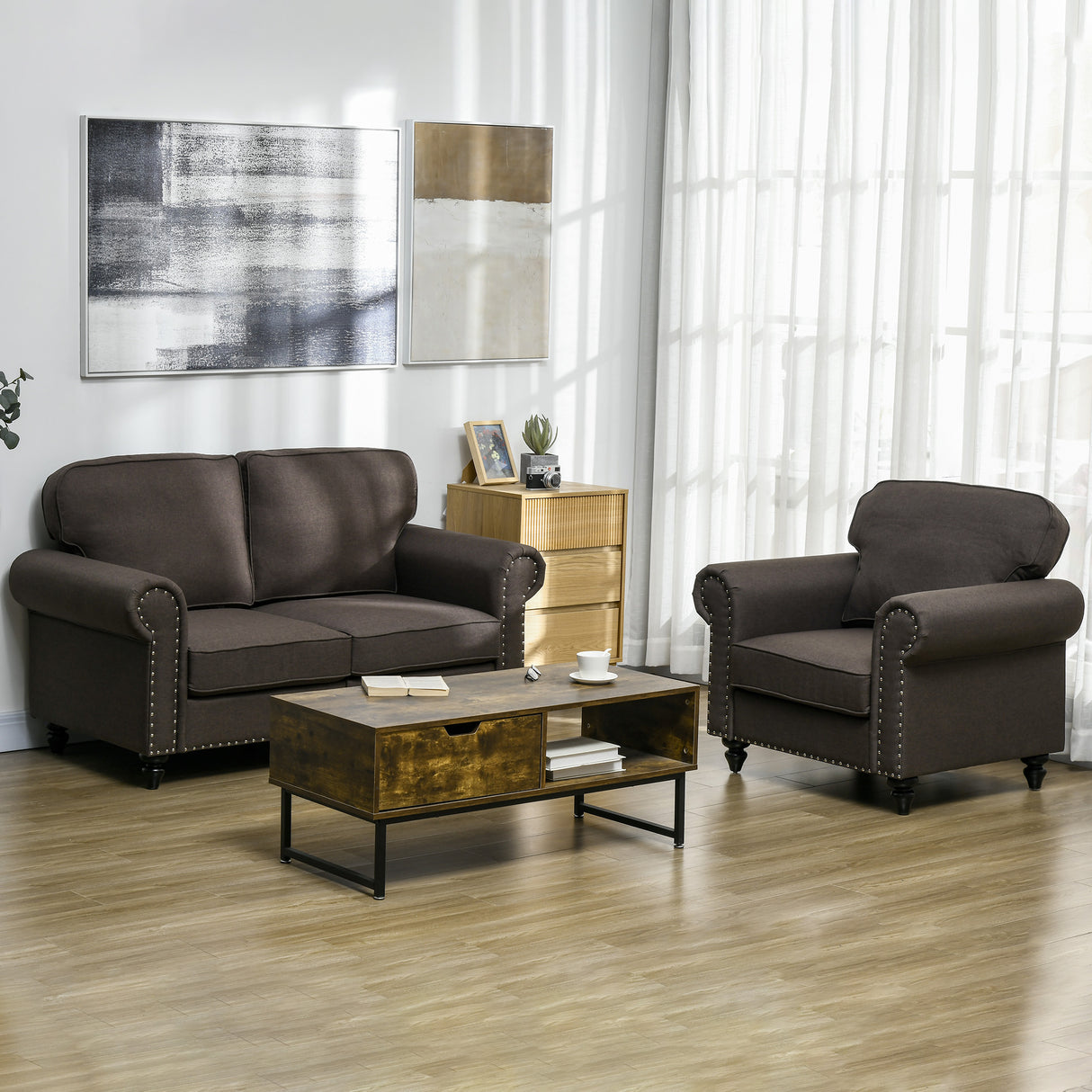 Polyester Fabric 2 Seater Sofa 156cm Wide With Wooden Legs - Velmora