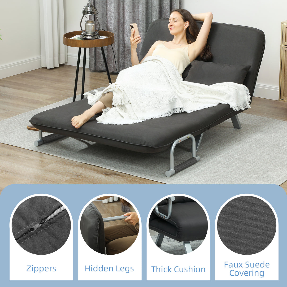 Polyester Fabric 2 Seater Sofa Bed 111cm Wide - Velmora