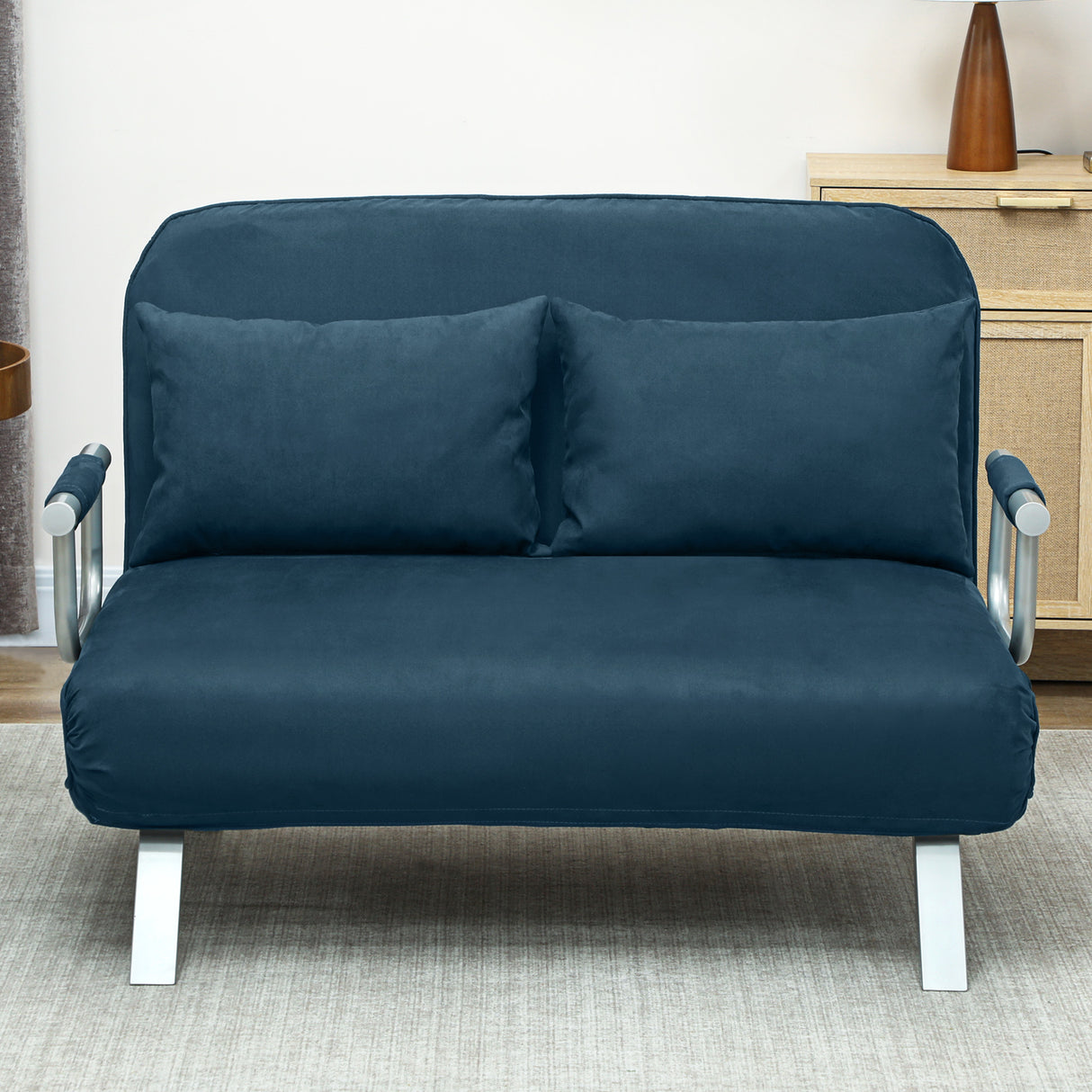 Polyester Fabric 2 Seater Sofa Bed 111cm Wide - Velmora