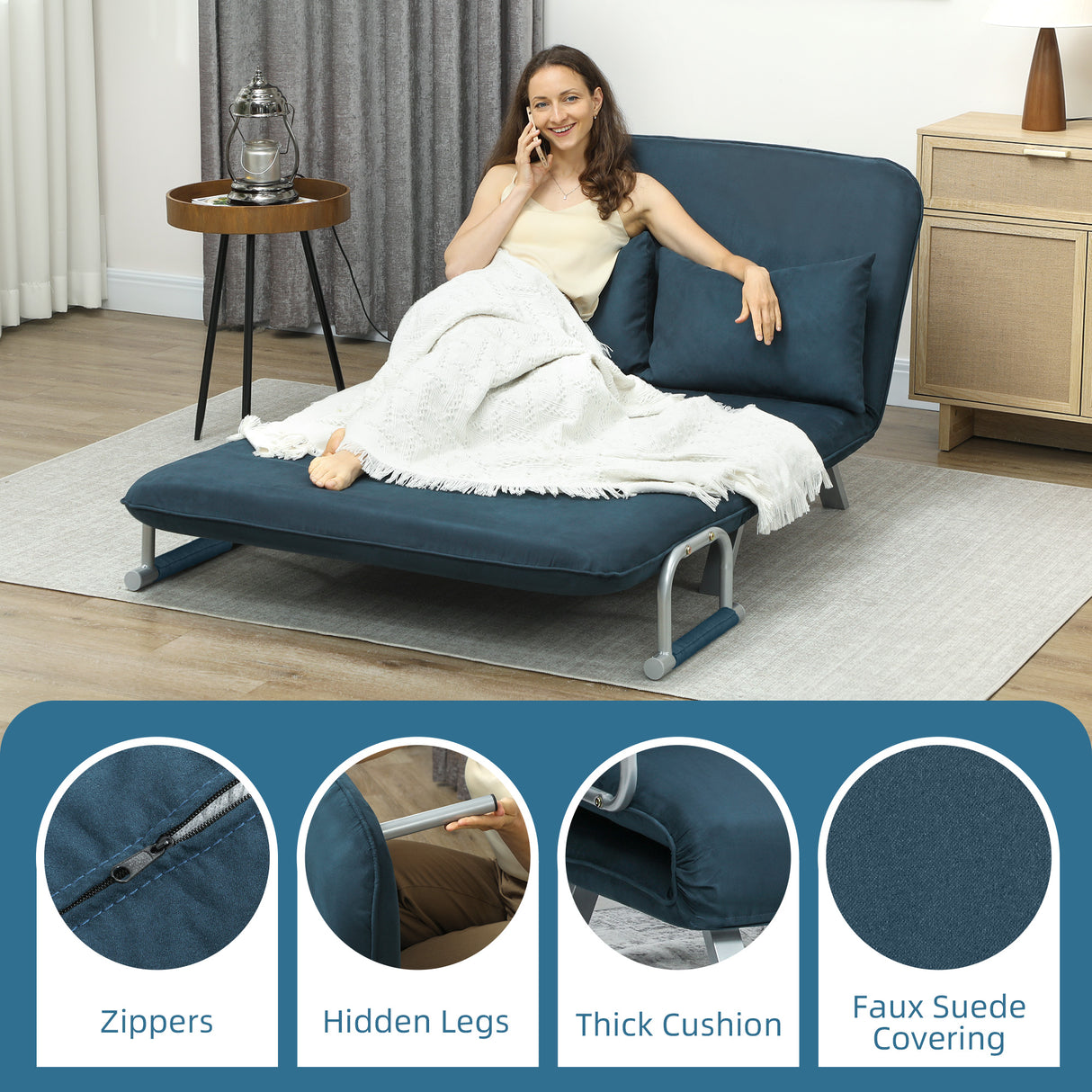Polyester Fabric 2 Seater Sofa Bed 111cm Wide - Velmora