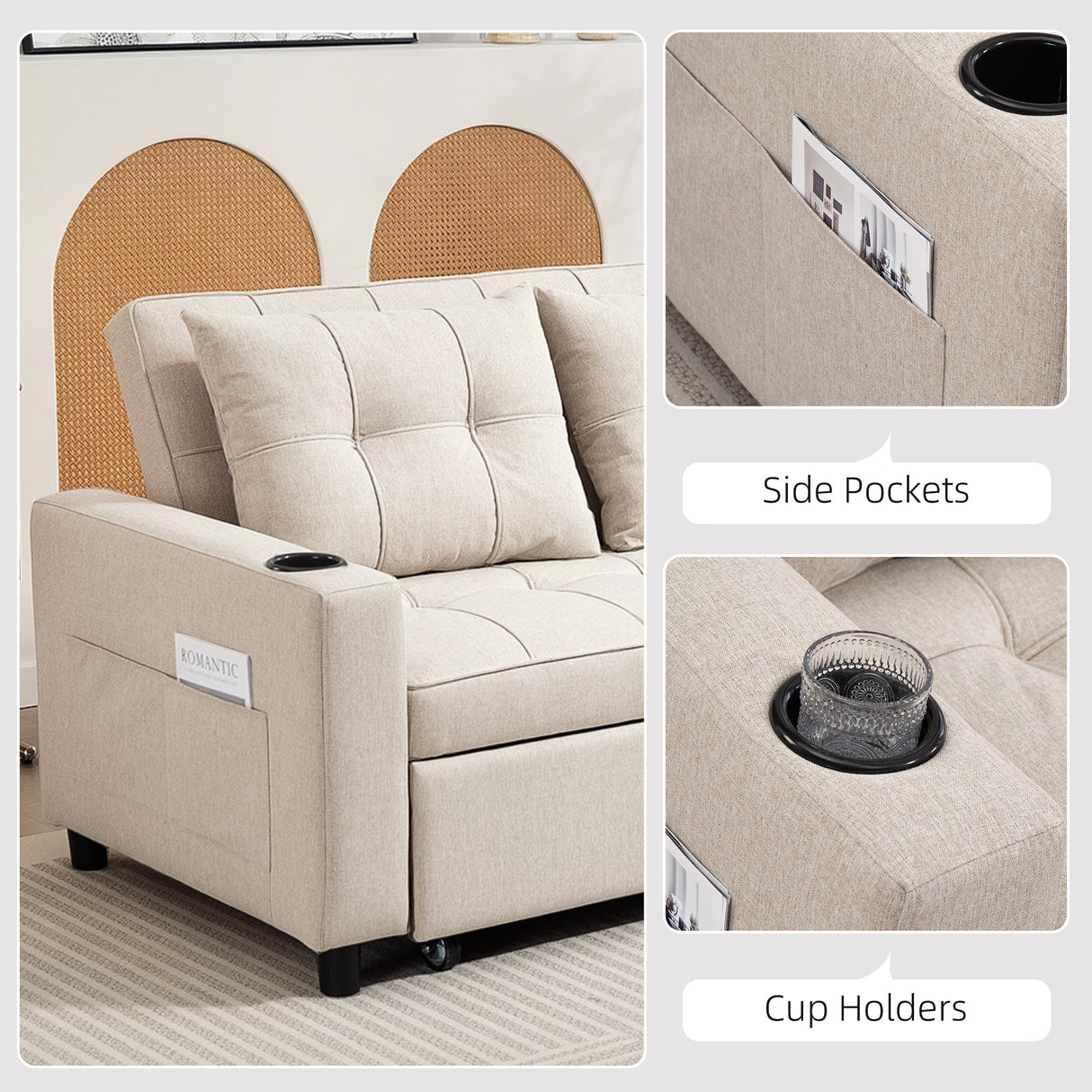 Polyester Fabric 2 Seater Sofa Bed 157cm Wide With 2 Pillows - Velmora
