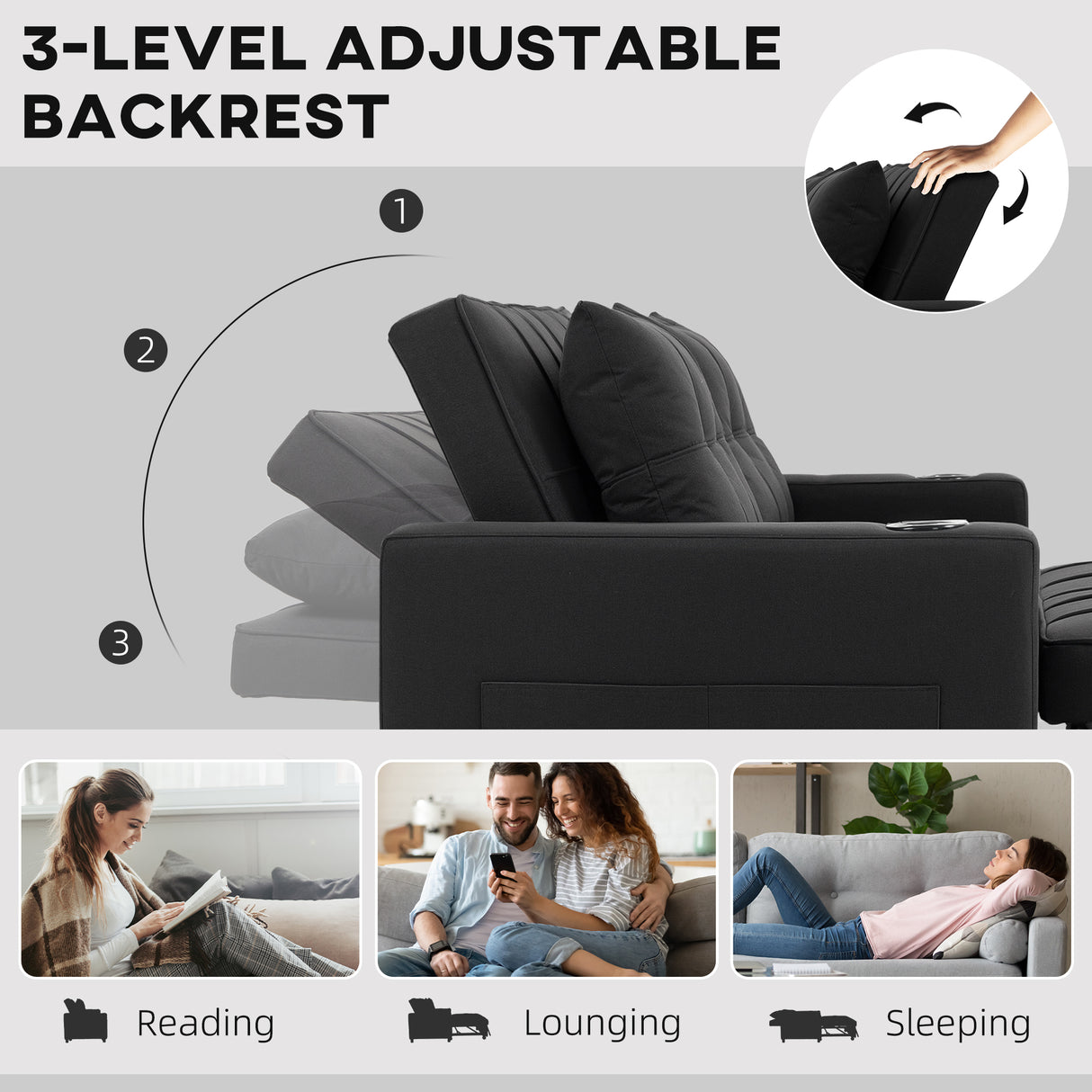 Polyester Fabric 2 Seater Sofa Bed 157cm Wide With 2 Pillows - Velmora