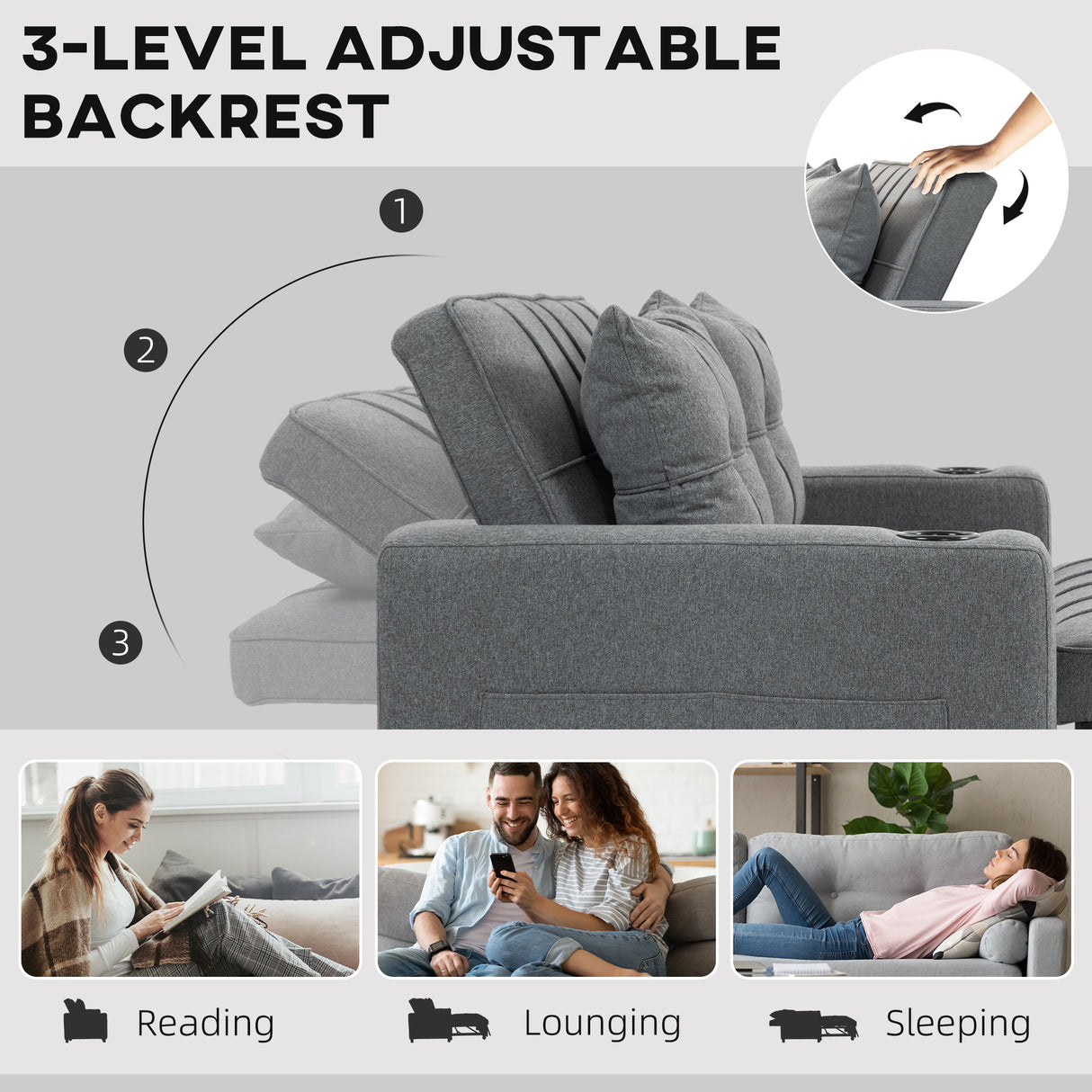 Polyester Fabric 2 Seater Sofa Bed 157cm Wide With 2 Pillows - Velmora
