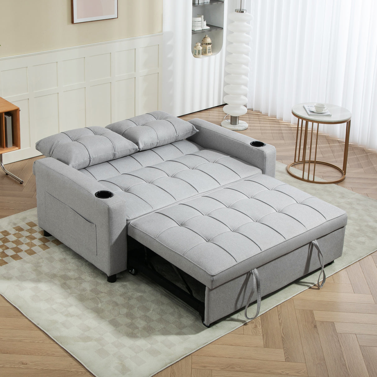 Polyester Fabric 2 Seater Sofa Bed 157cm Wide With 2 Pillows - Velmora