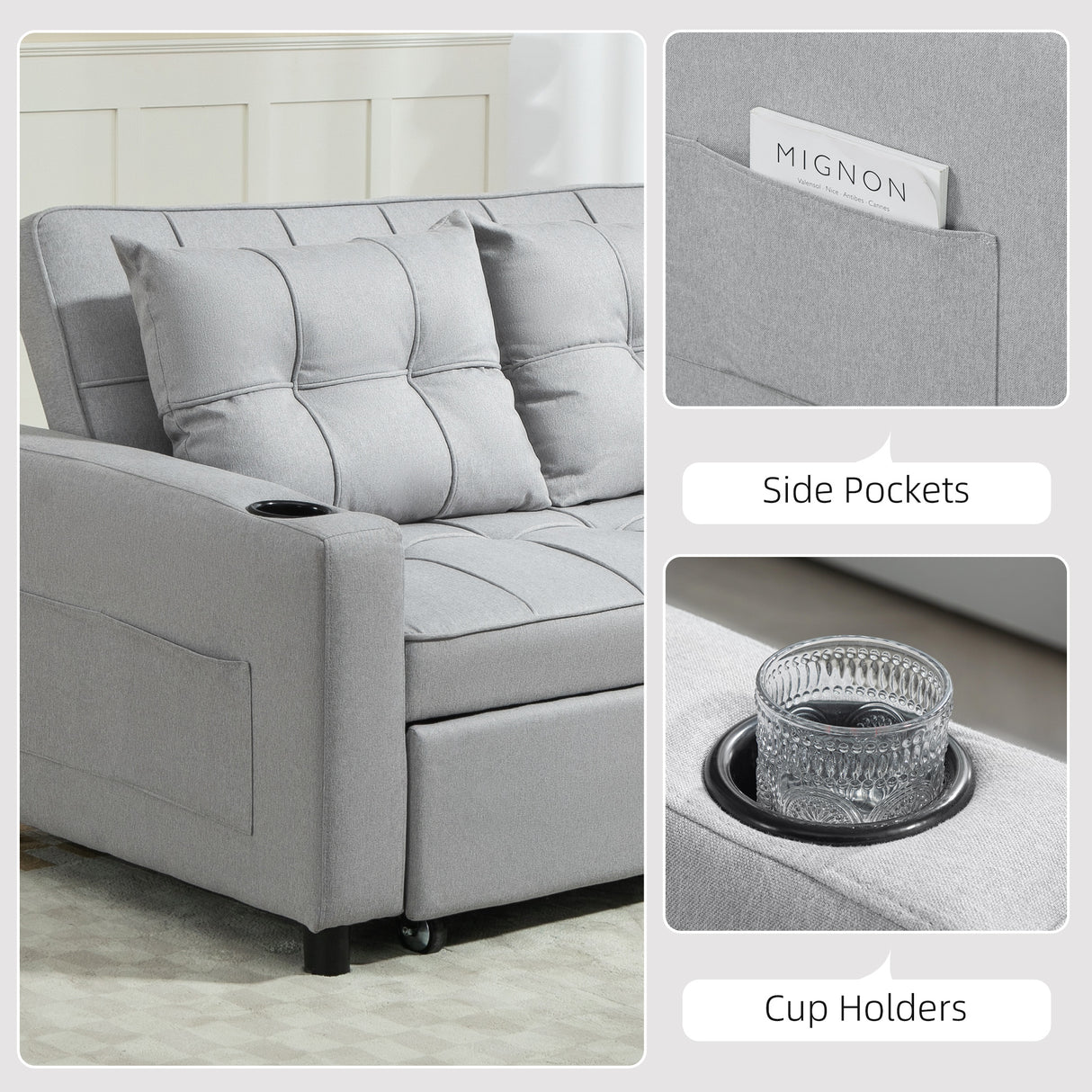 Polyester Fabric 2 Seater Sofa Bed 157cm Wide With 2 Pillows - Velmora