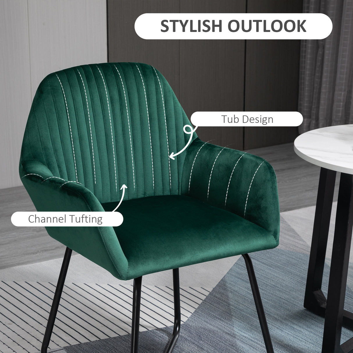 Polyester Fabric Accent Chair 60cm Wide With Metal Base - Velmora