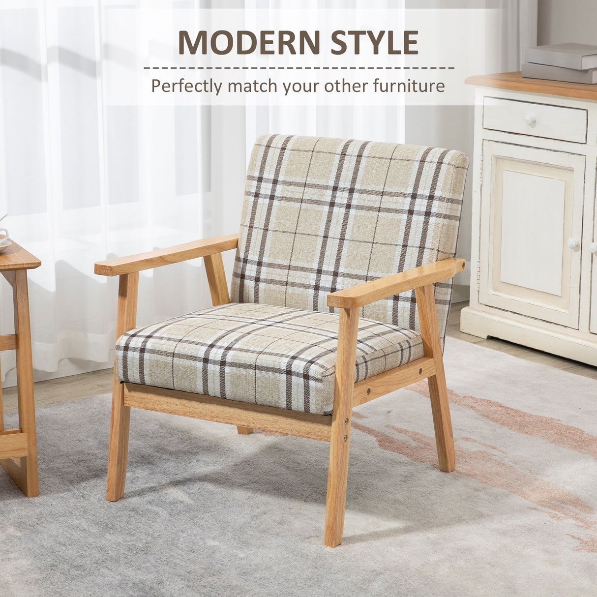 Polyester Fabric Accent Chair With Wooden Frame 66cm Wide - Velmora