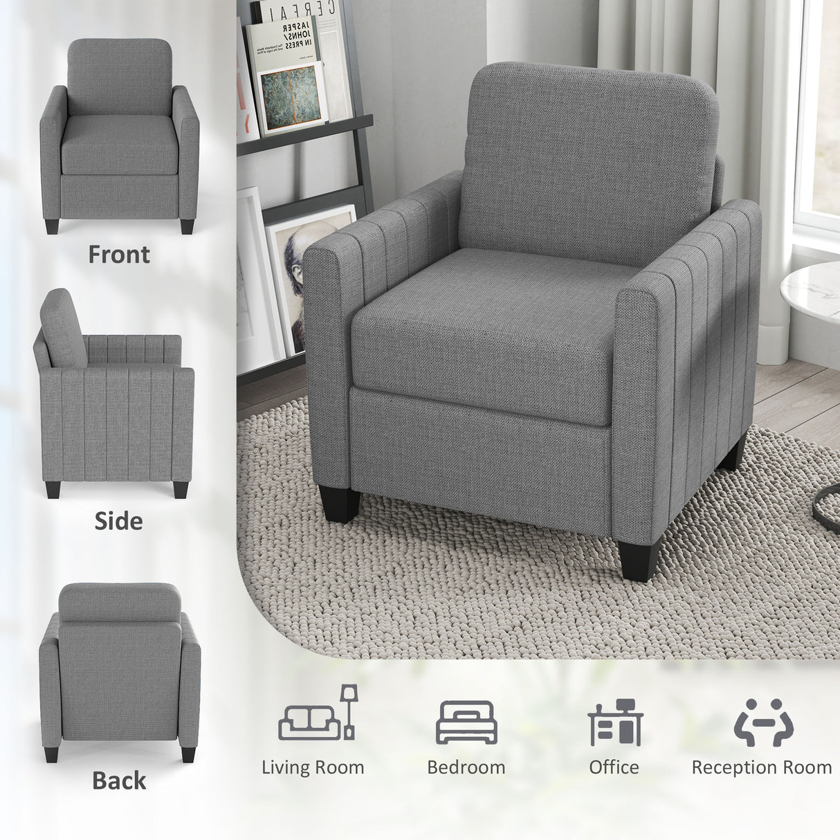 Polyester Fabric Armchair 78cm Wide - Velmora