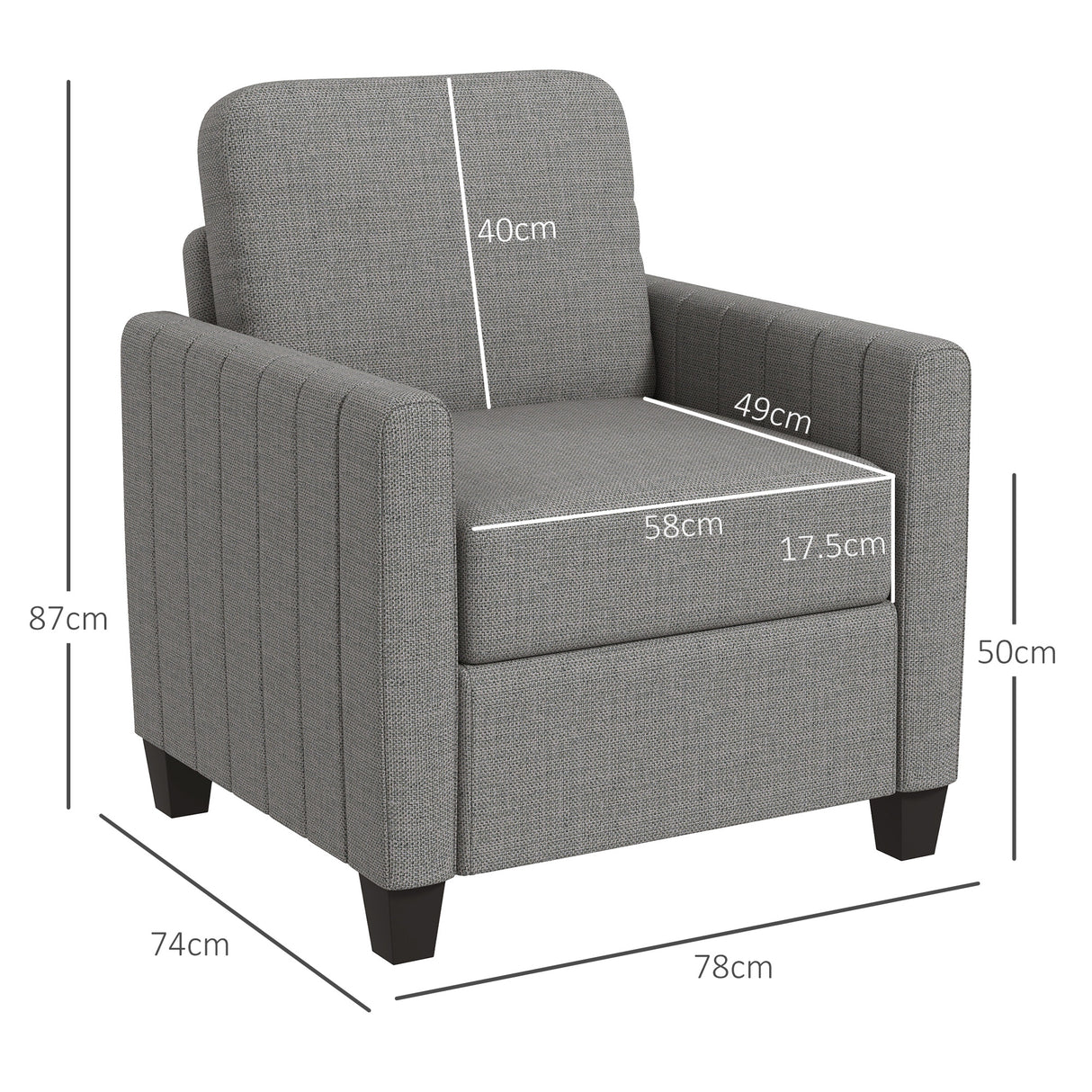 Polyester Fabric Armchair 78cm Wide - Velmora
