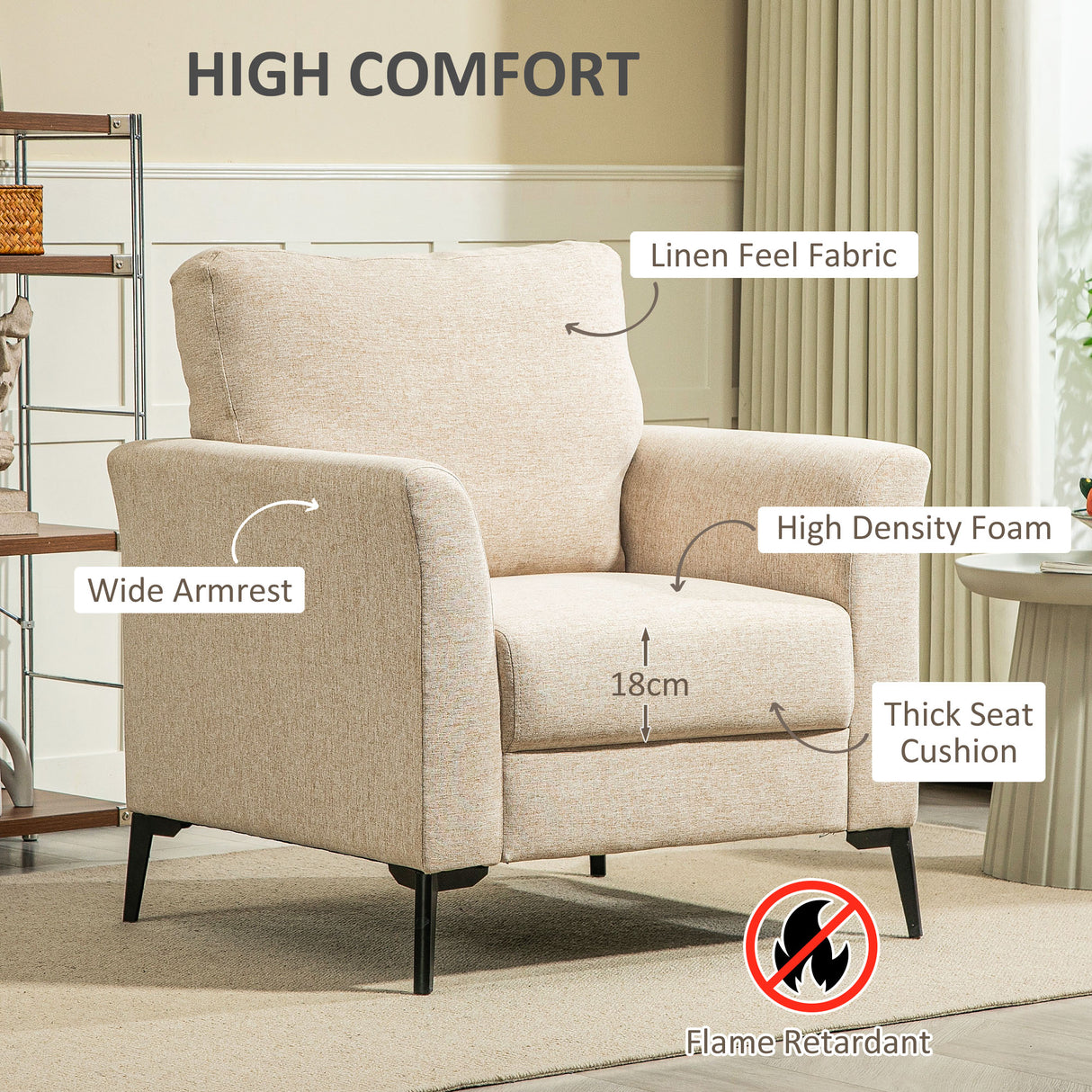 Polyester Fabric Armchair 82cm Wide - Velmora