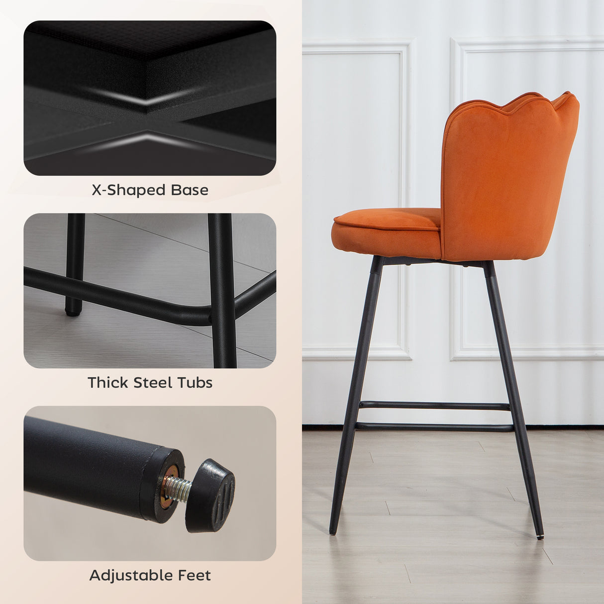 Polyester Fabric Bar Chairs in Set Of 2 - Velmora