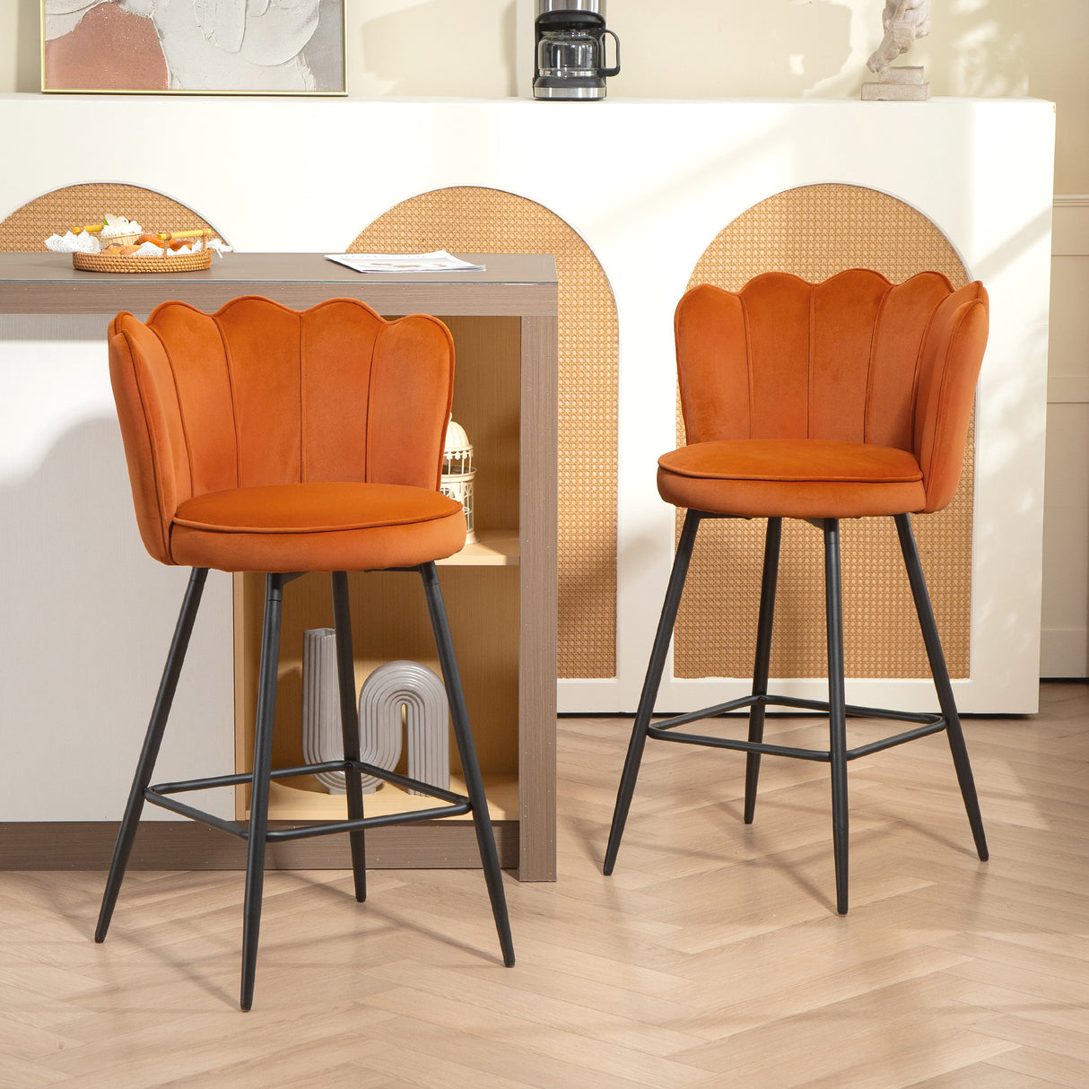 Polyester Fabric Bar Chairs in Set Of 2 - Velmora