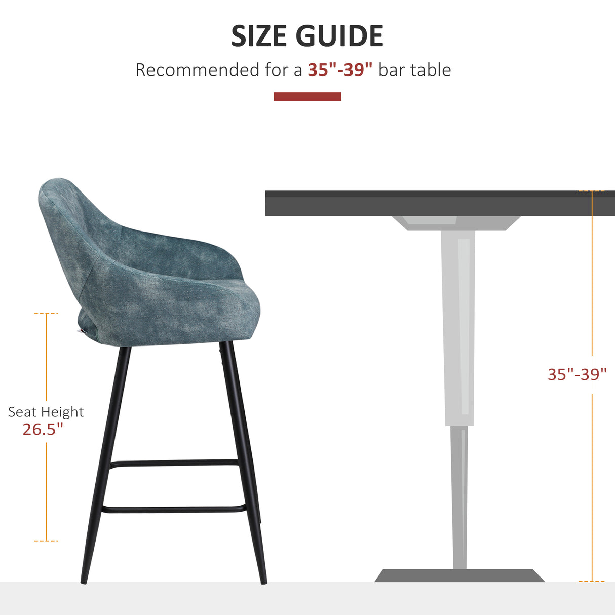 Polyester Fabric Bar Chairs in Set Of 2 With Steel Legs - Velmora