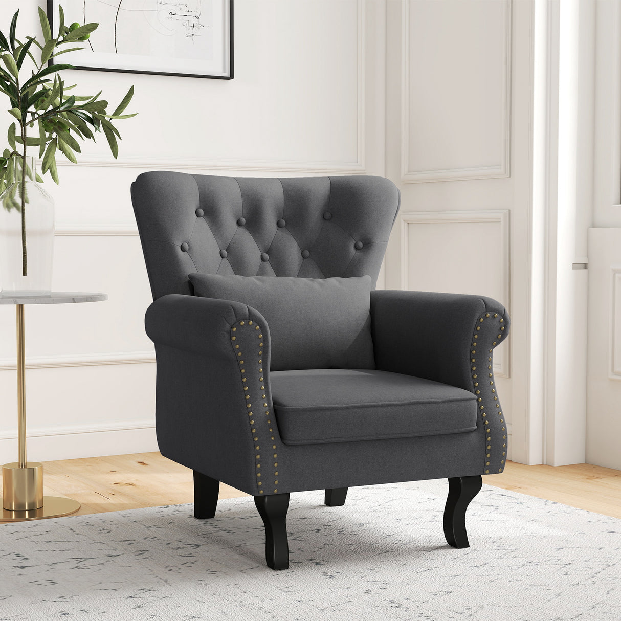 Polyester Fabric Chesterfield Accent Chair 76cm Wide - Velmora