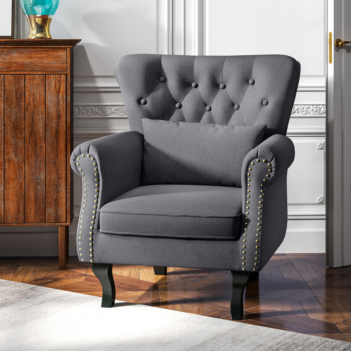 Polyester Fabric Chesterfield Accent Chair 76cm Wide - Velmora