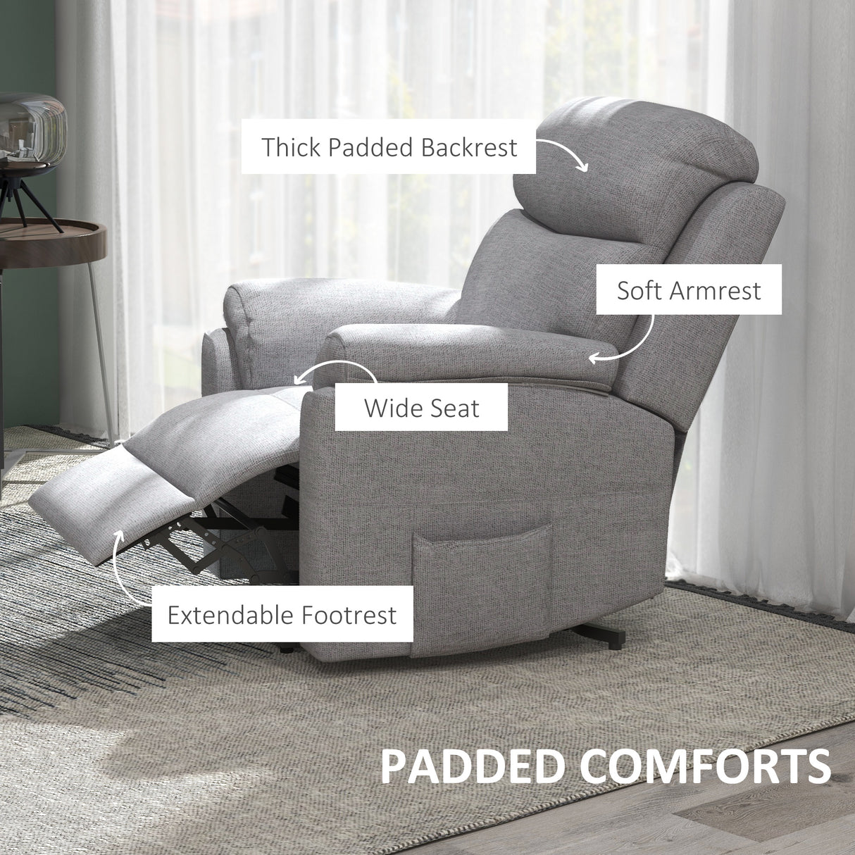 Polyester Fabric Electric Recliner Chair 83cm Wide - Velmora