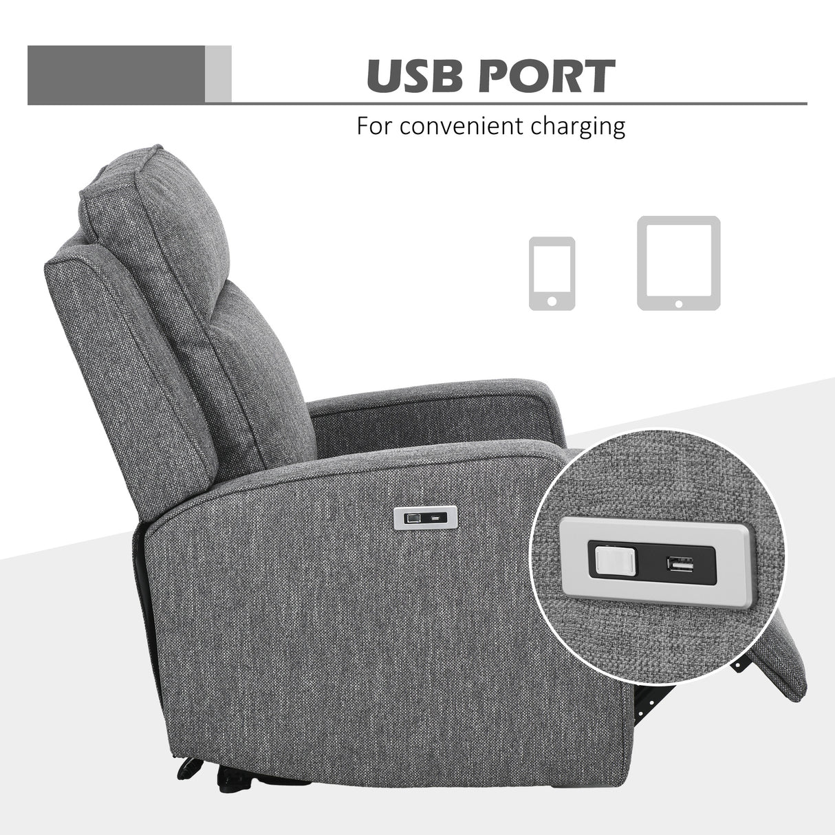 Polyester Fabric Electric Recliner Chair 84cm Wide - Velmora
