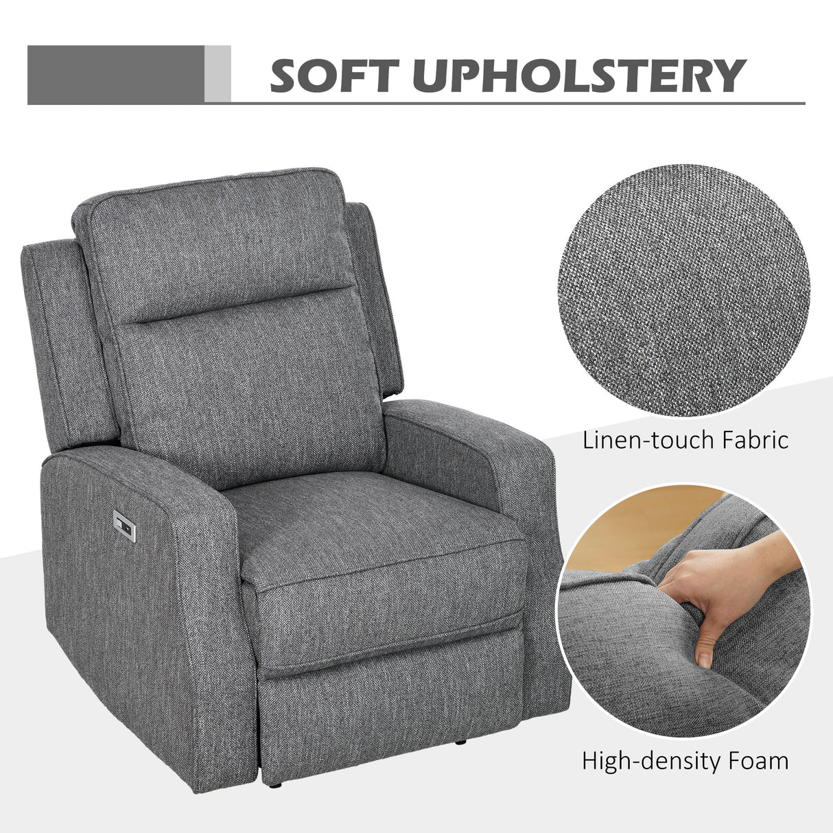 Polyester Fabric Electric Recliner Chair 84cm Wide - Velmora