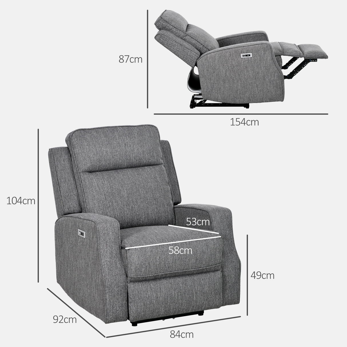Polyester Fabric Electric Recliner Chair 84cm Wide - Velmora