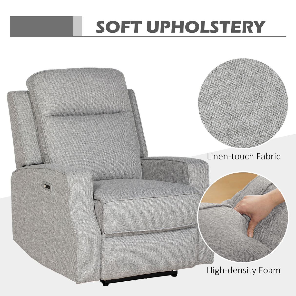 Polyester Fabric Electric Recliner Chair 84cm Wide - Velmora