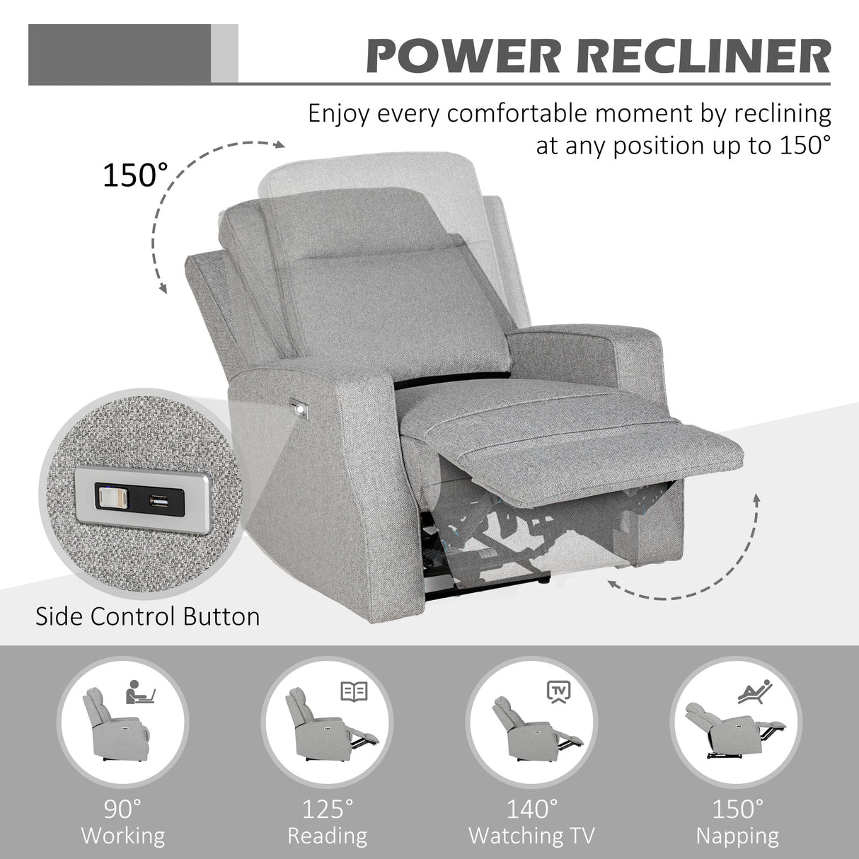 Polyester Fabric Electric Recliner Chair 84cm Wide - Velmora