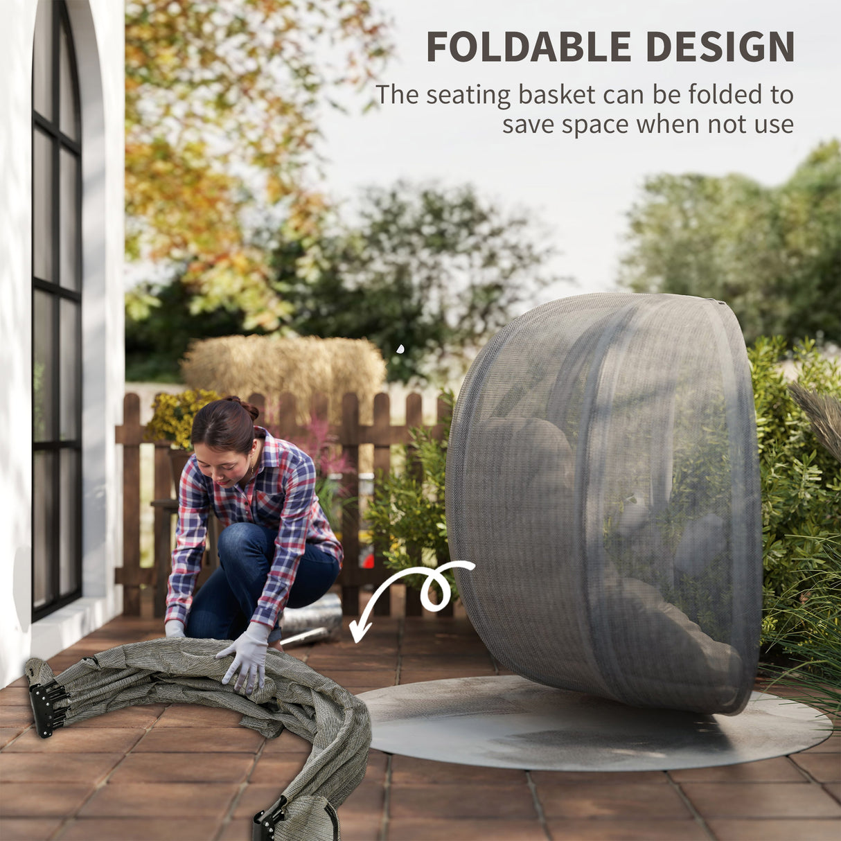 Polyester Fabric Folding Double Egg Swing Chair With Stand And Cushion - Velmora