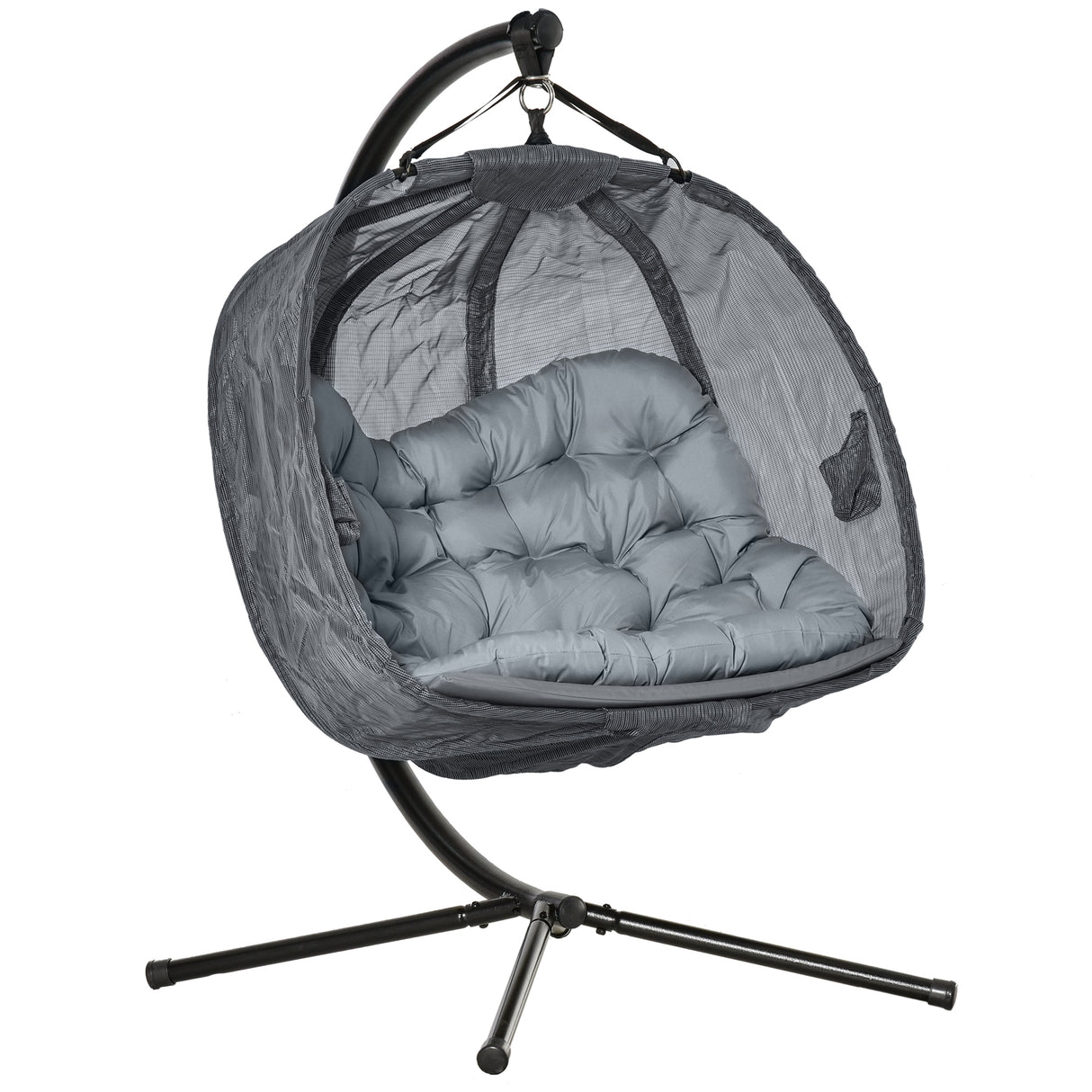 Polyester Fabric Folding Double Egg Swing Chair With Stand And Cushion - Velmora