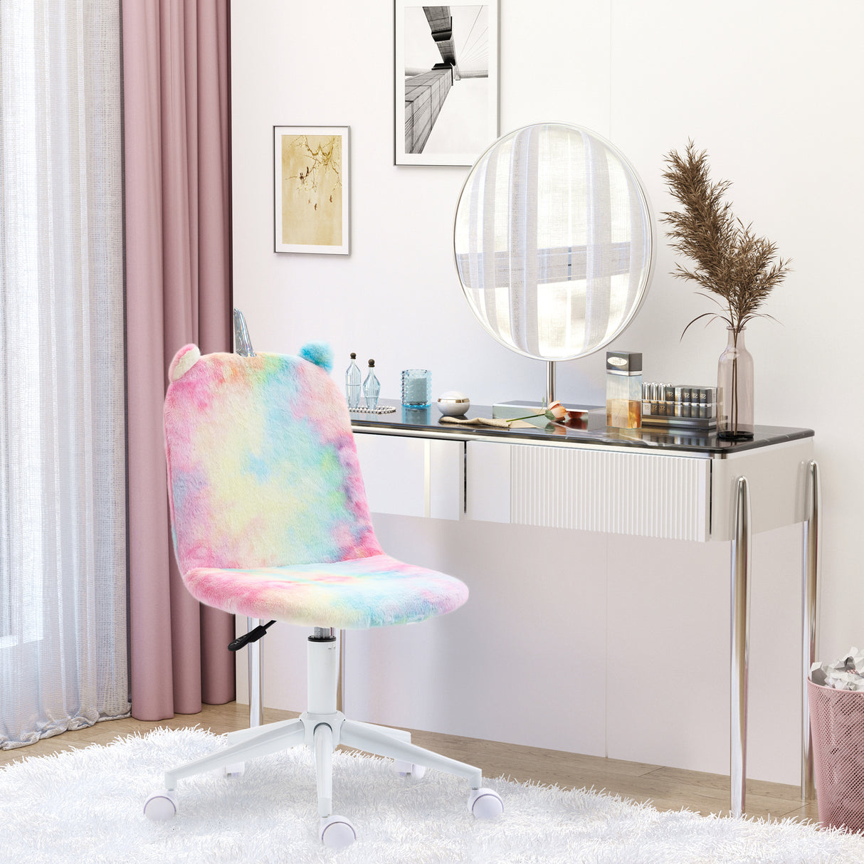 Polyester Fabric Home And Office Chair 41cm Wide With Swivel Wheel - Velmora