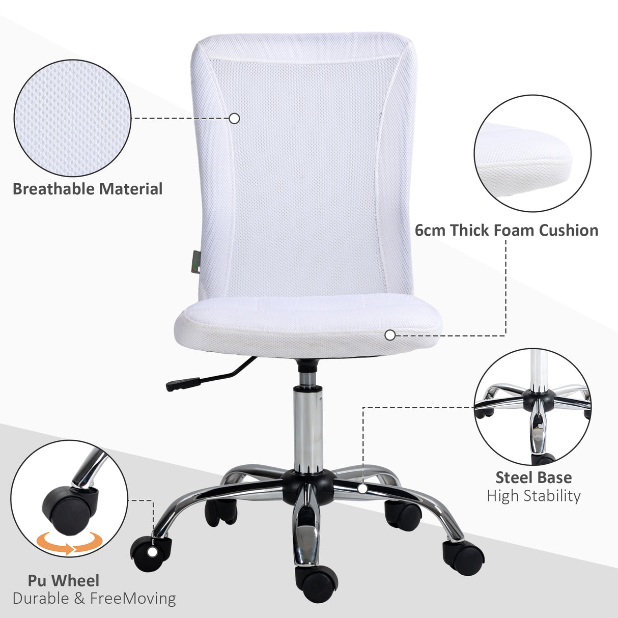 Polyester Fabric Home And Office Chair 43cm W x 58cm D Armless - Velmora