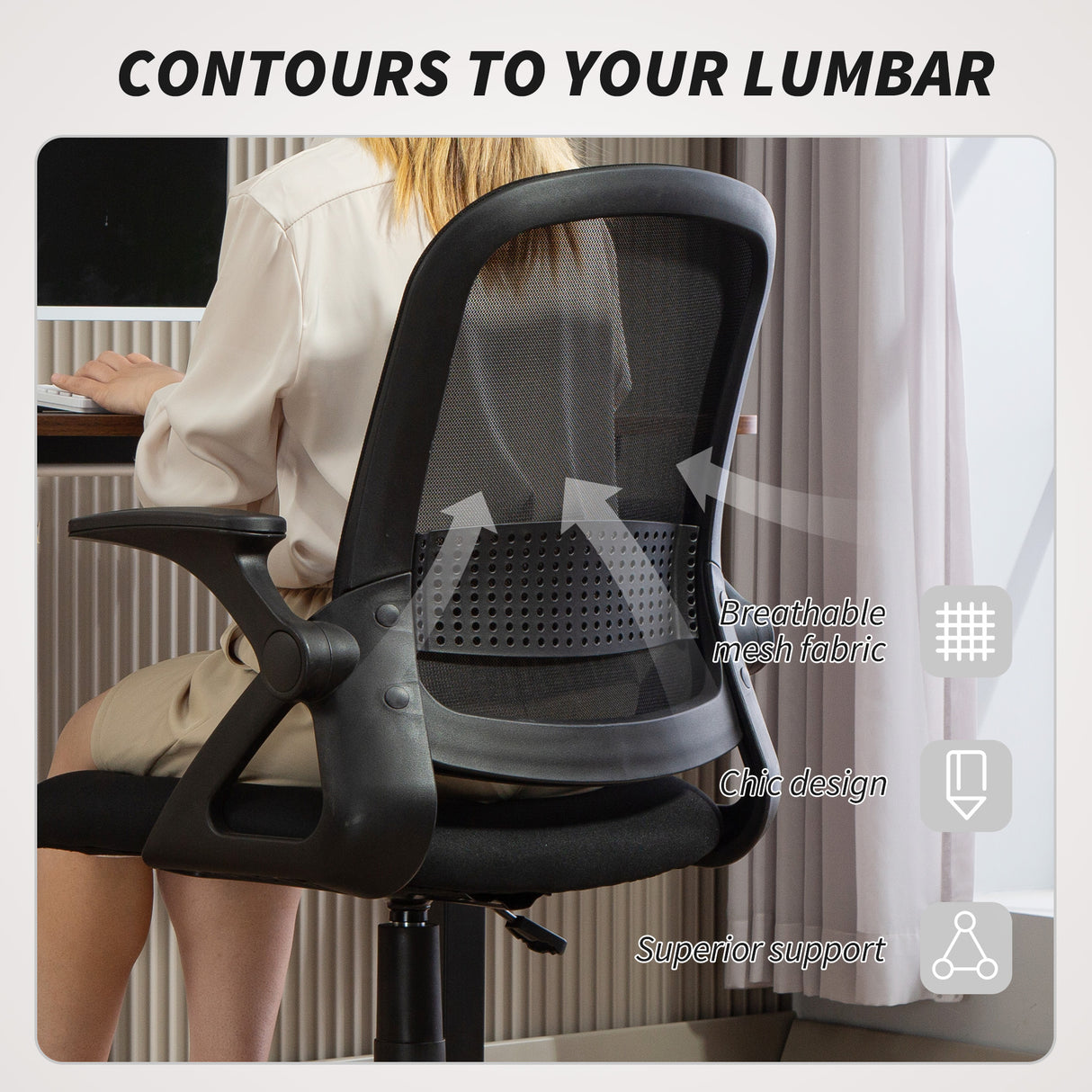 Polyester Fabric Home And Office Chair 57.5cm Wide With Flip Up Armrest - Velmora