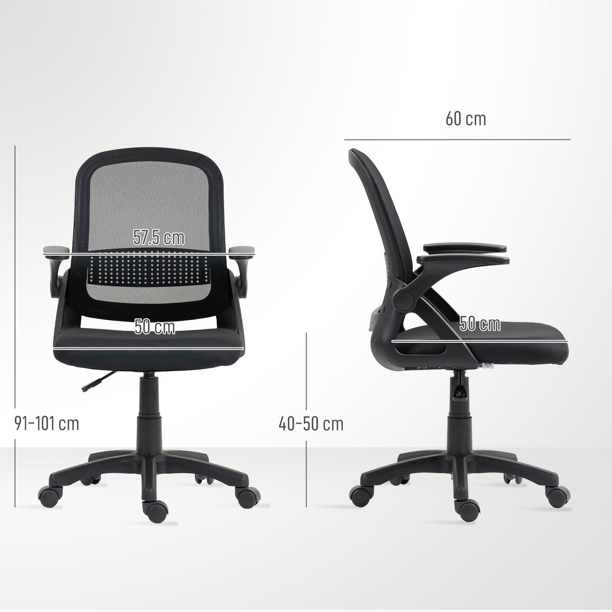 Polyester Fabric Home And Office Chair 57.5cm Wide With Flip Up Armrest - Velmora