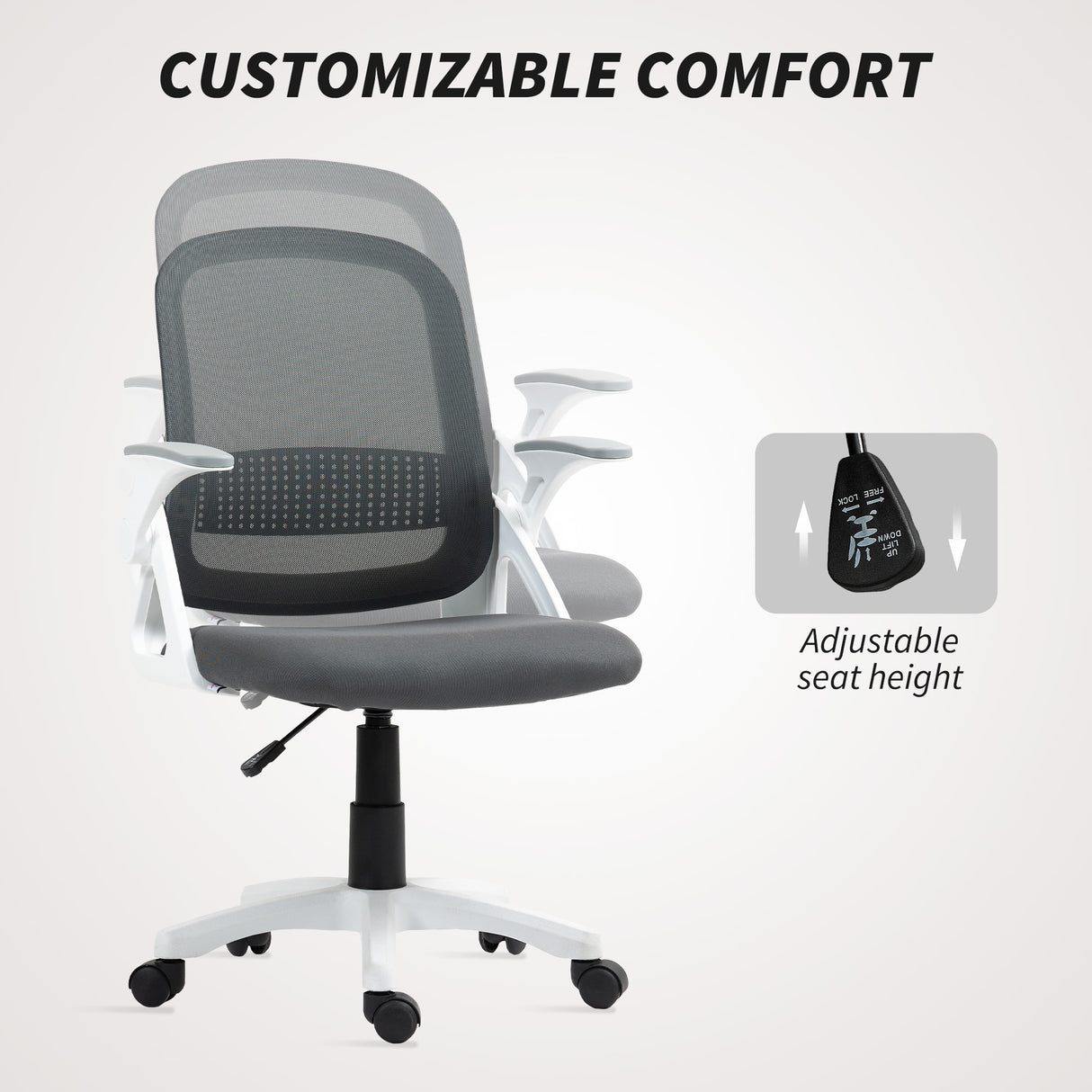 Polyester Fabric Home And Office Chair 57.5cm Wide With Flip Up Armrest - Velmora