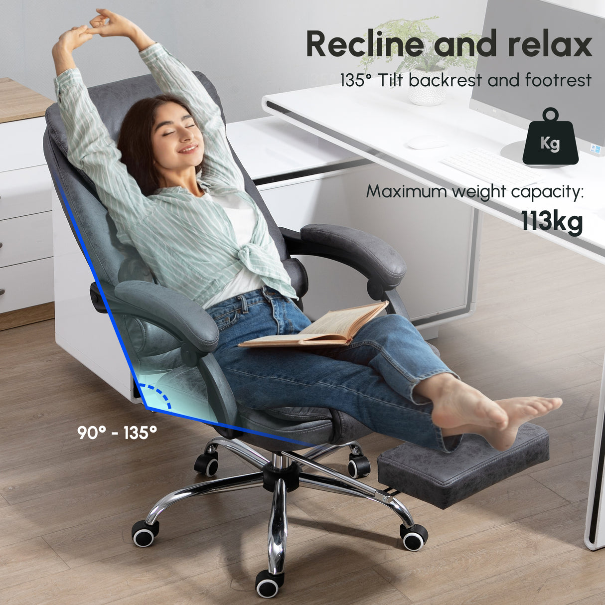 Polyester Fabric Home And Office Chair 65cm Wide With Footrest - Velmora