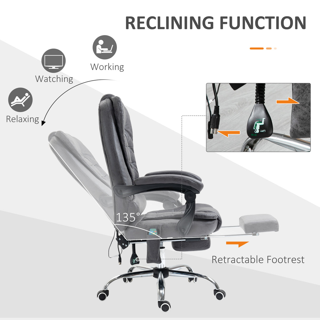 Polyester Fabric Home And Office Chair 65cm Wide With Footrest - Velmora