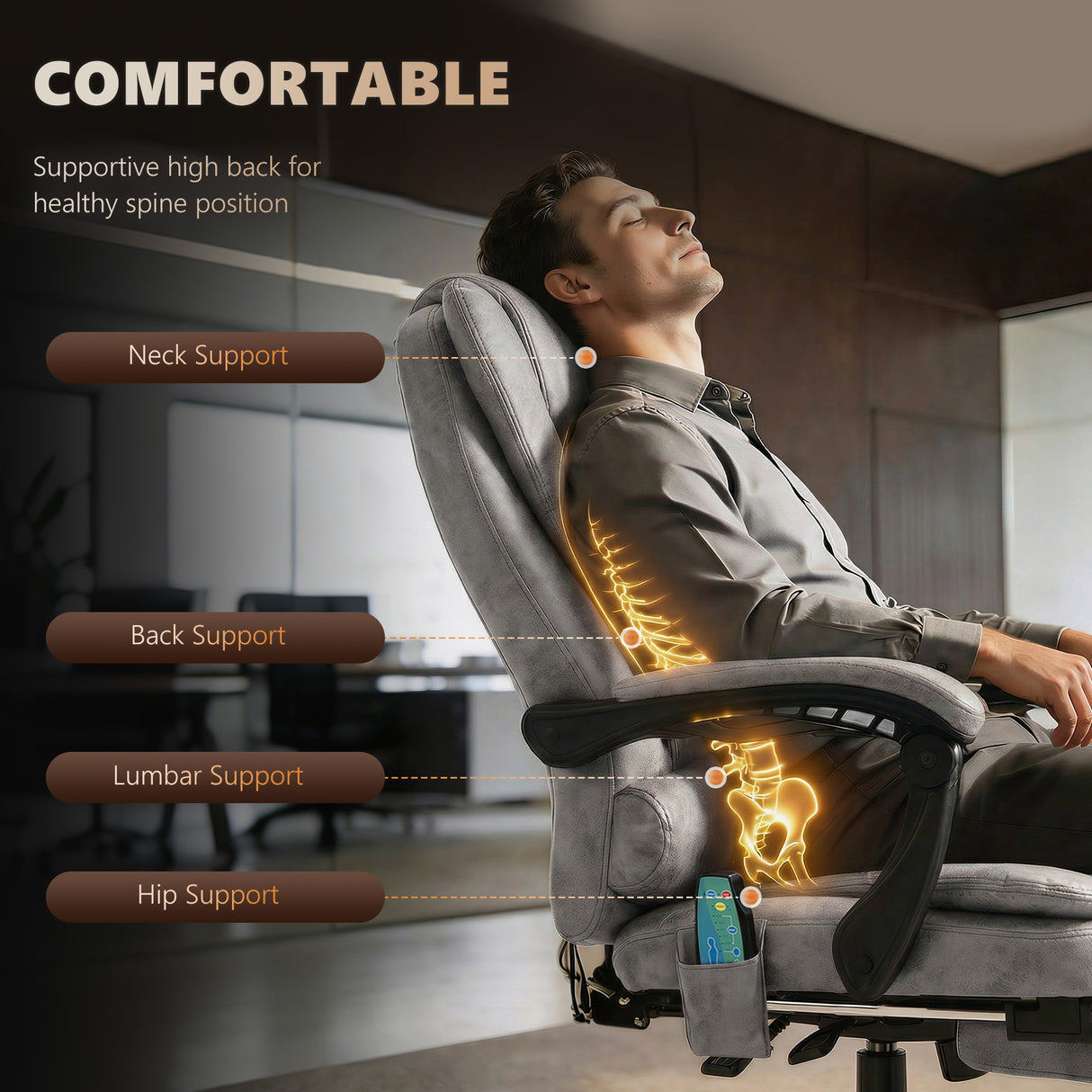 Polyester Fabric Home And Office Chair 65cm Wide With Footrest - Velmora