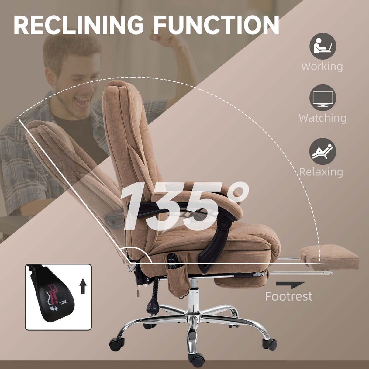 Polyester Fabric Home And Office Chair 67cm Wide With Footrest - Velmora