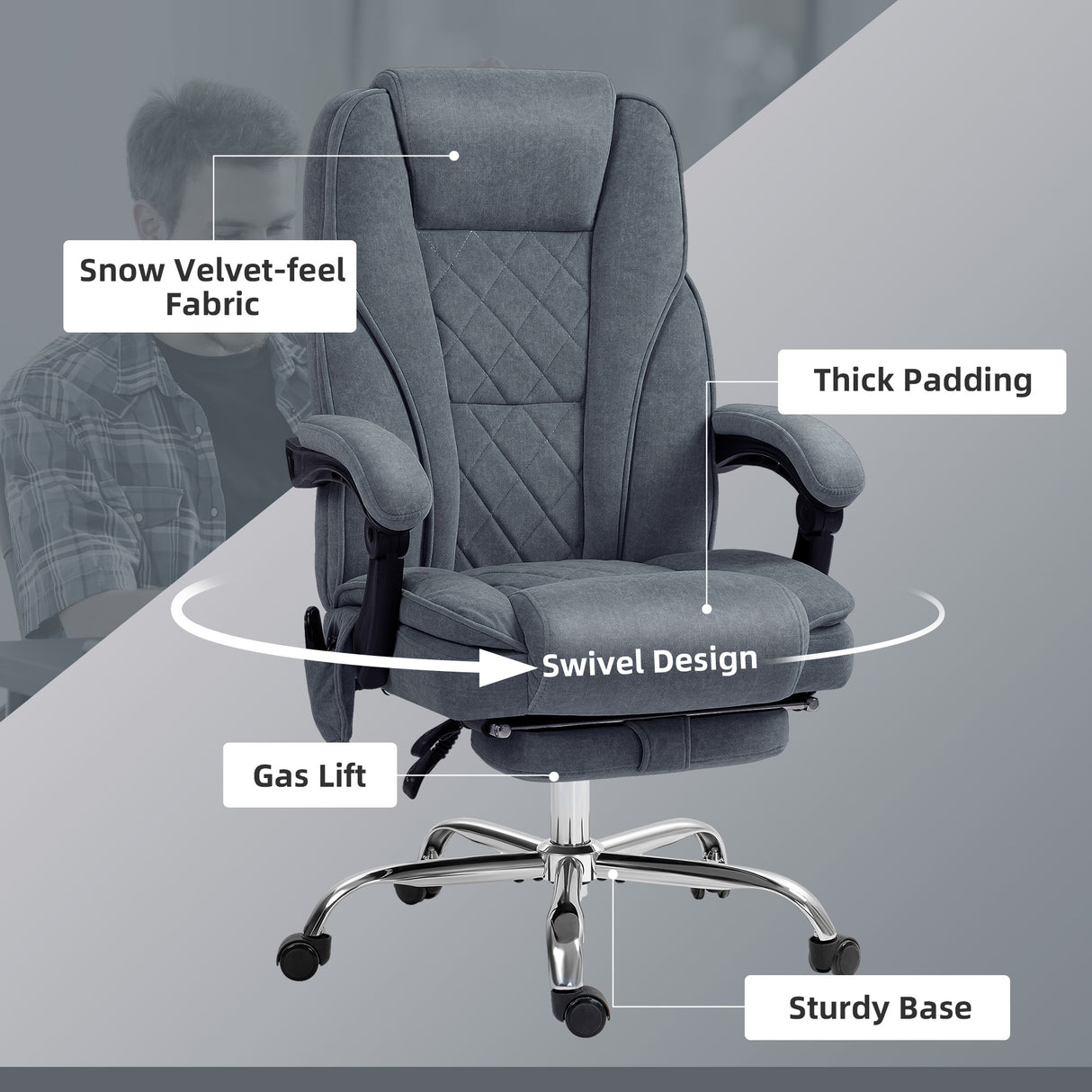 Polyester Fabric Home And Office Chair 67cm Wide With Footrest - Velmora
