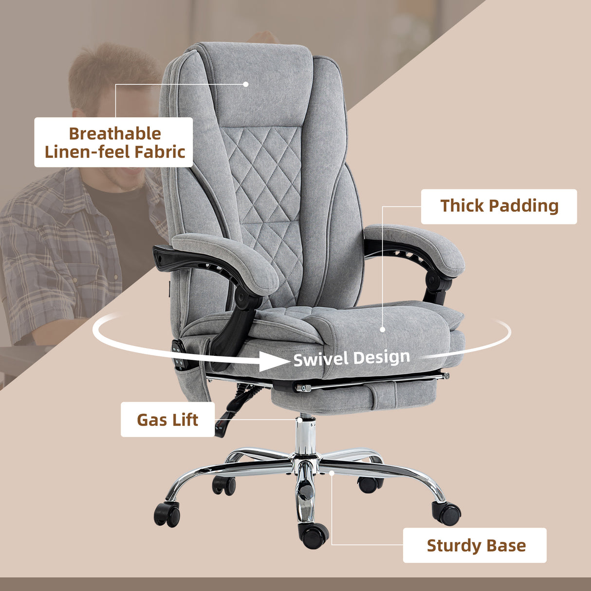 Polyester Fabric Home And Office Chair 67cm Wide With Footrest - Velmora