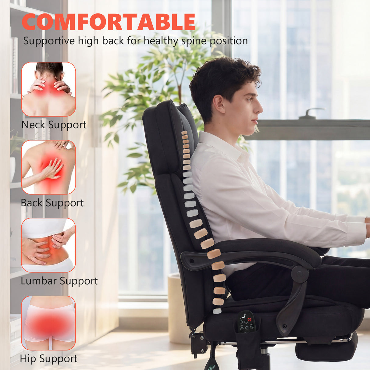 Polyester Fabric Home And Office Chair 70cm Wide With Footrest - Velmora