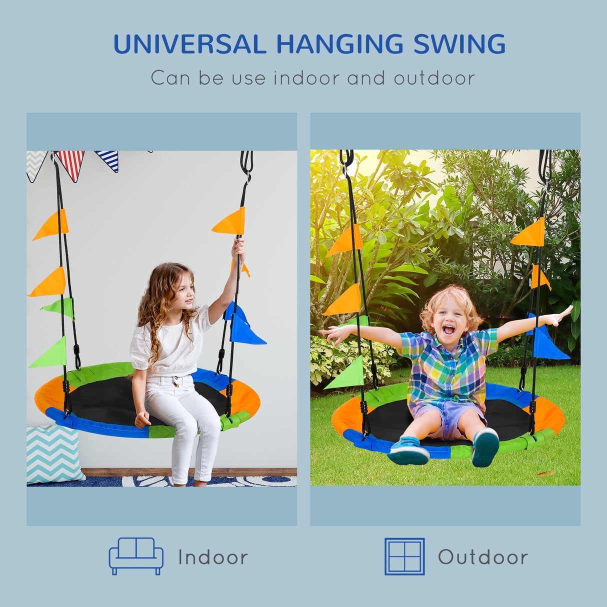 Polyester Fabric Kid Nest Swing Seat Saucer Tree Swing With Adjustable Rope - Velmora