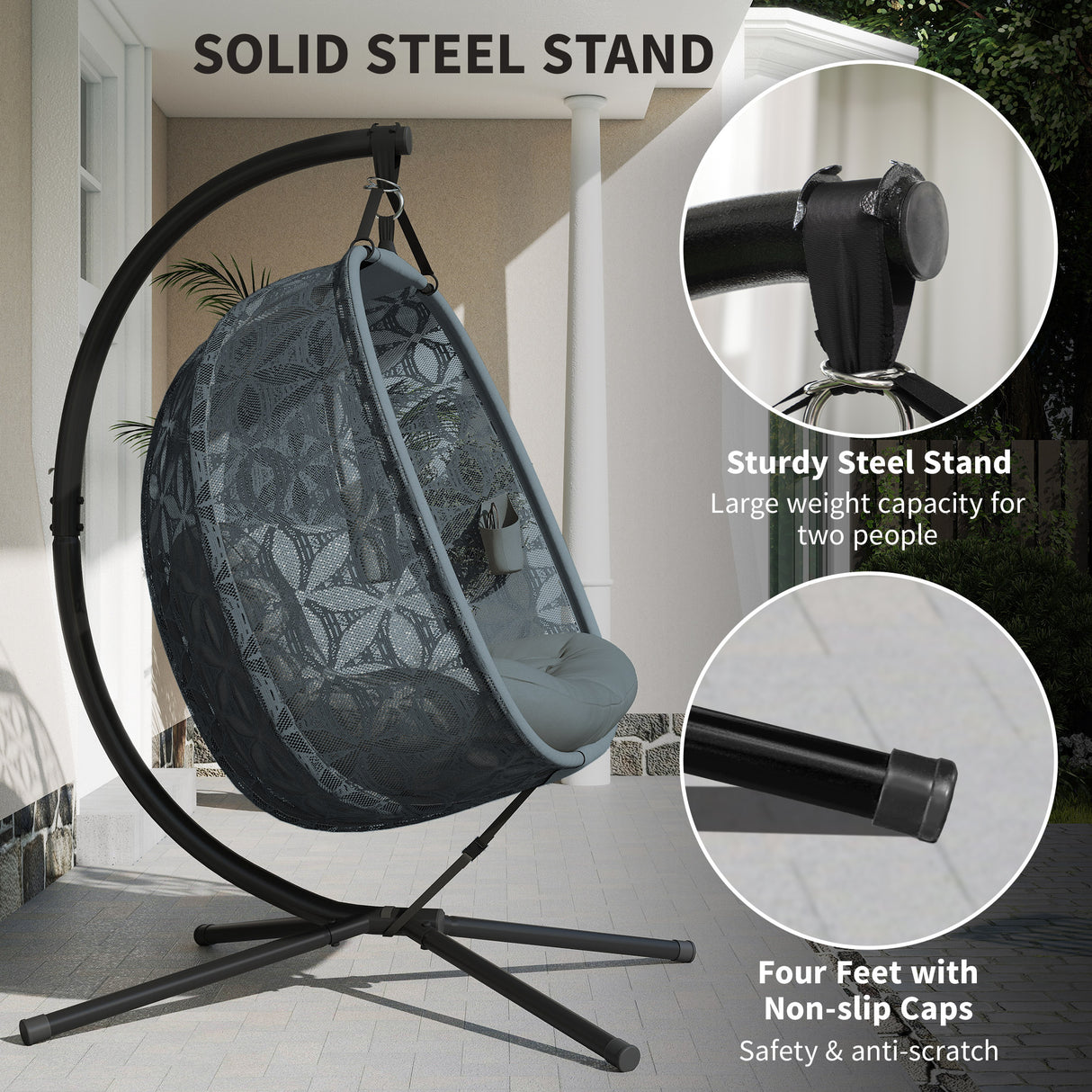 Polyester Fabric Outdoor Double Hanging Swing Chair With Cushion - Velmora