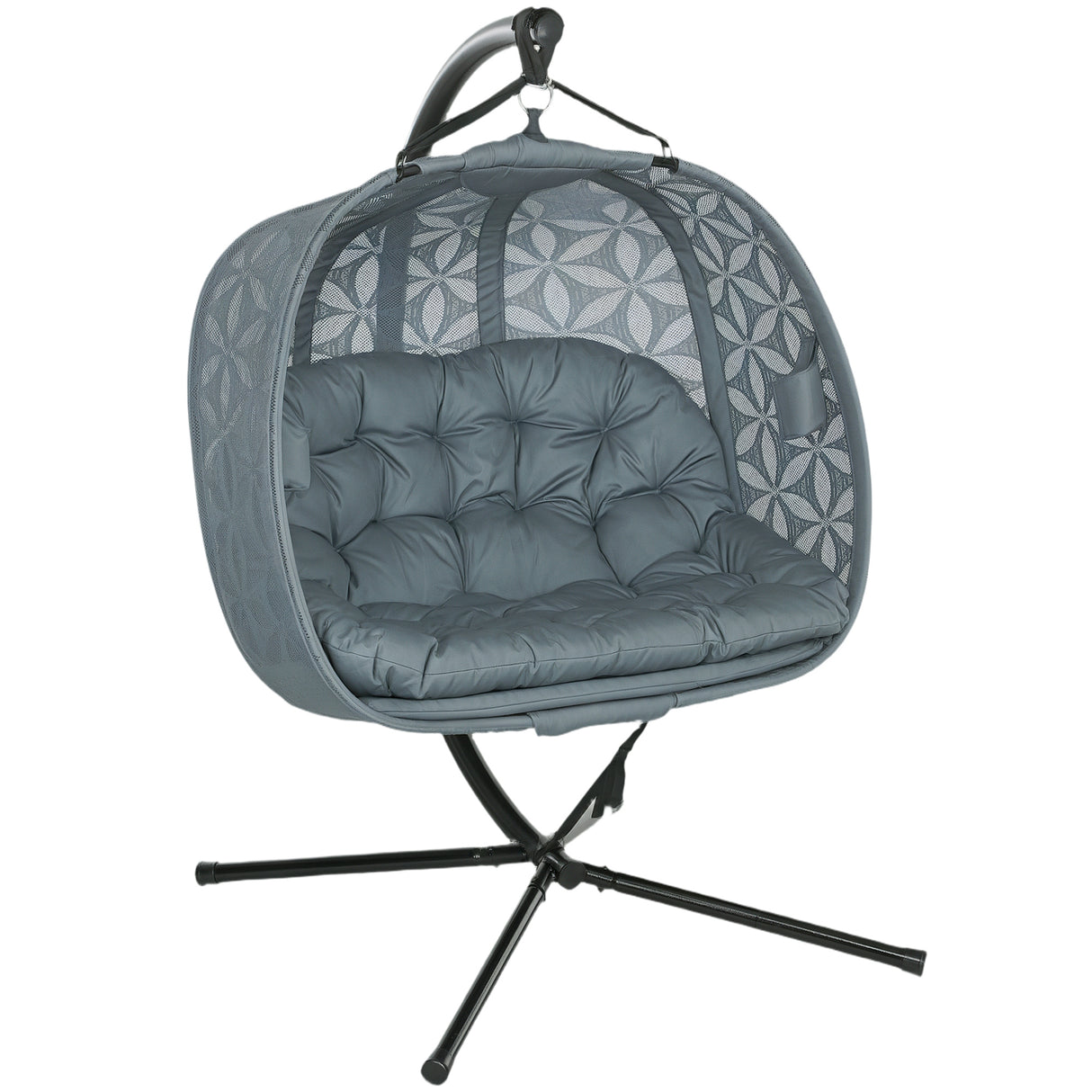 Polyester Fabric Outdoor Double Hanging Swing Chair With Cushion - Velmora