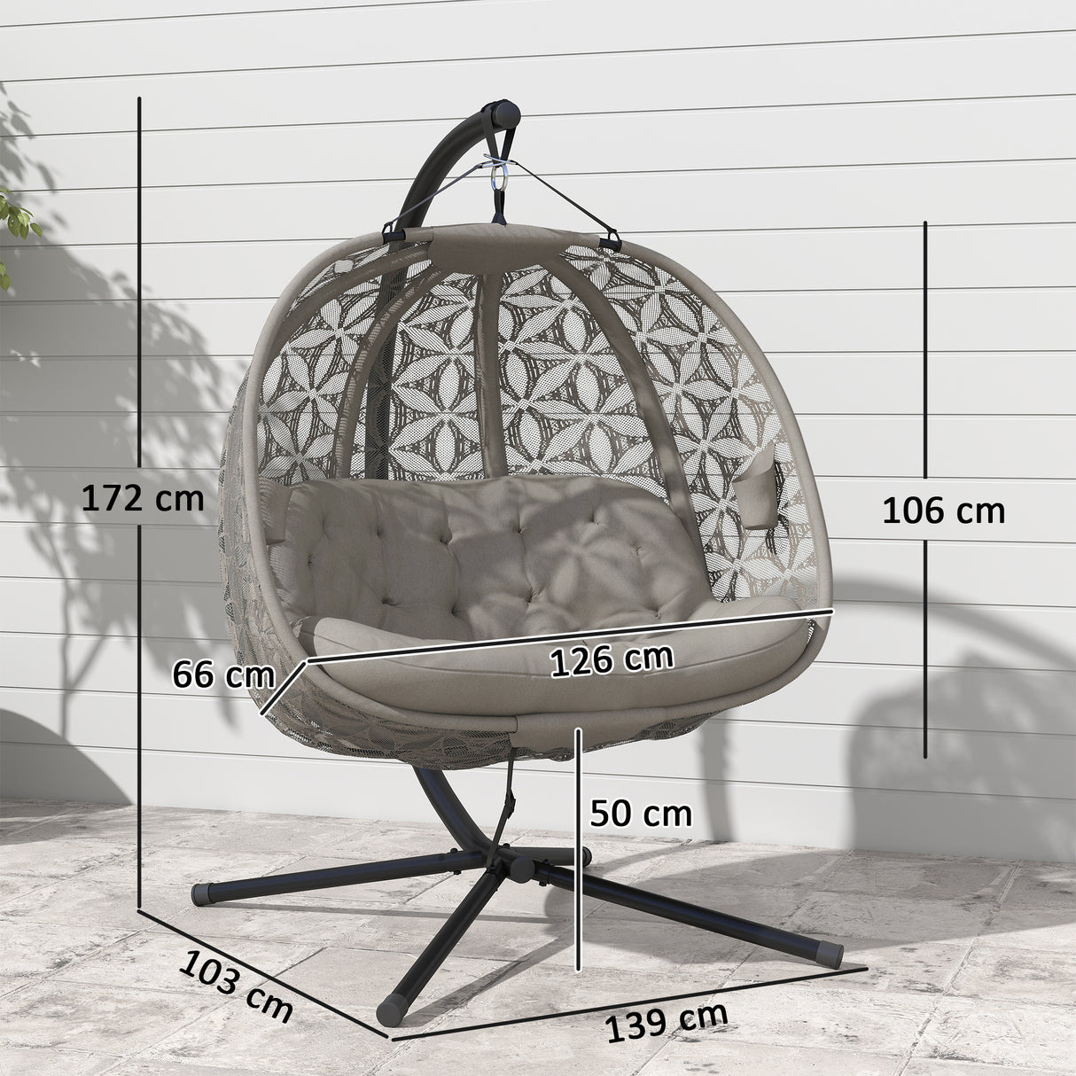 Polyester Fabric Outdoor Double Hanging Swing Chair With Cushion - Velmora