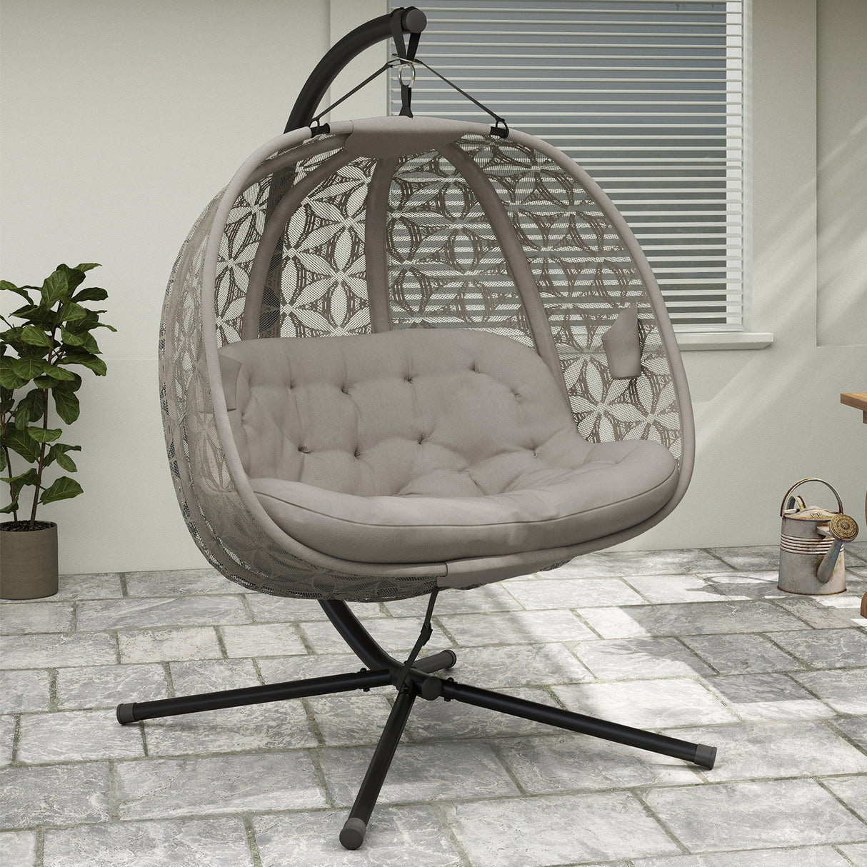 Polyester Fabric Outdoor Double Hanging Swing Chair With Cushion - Velmora